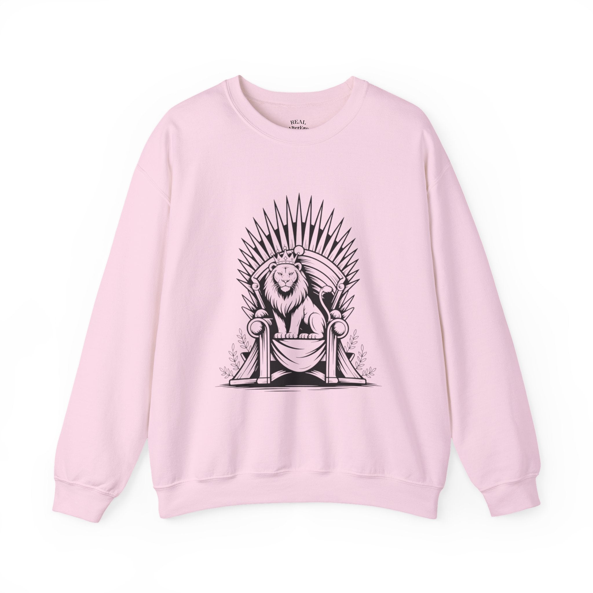 Lion Throne Crewneck Sweatshirt — Regal Lion Illustration Graphic