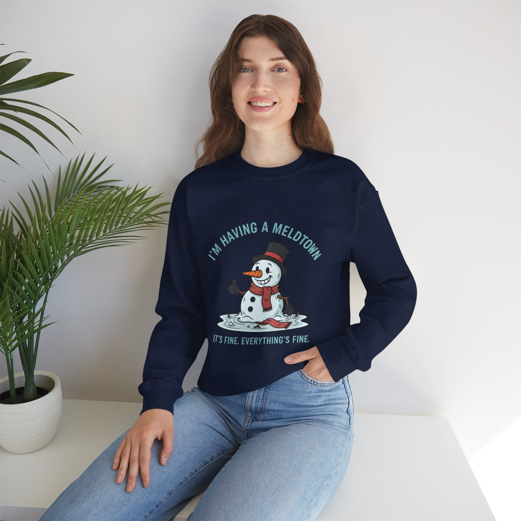 Melted Snowman Crewneck Sweatshirt  "I'm Having a Meltdown" Funny Holiday Sweater