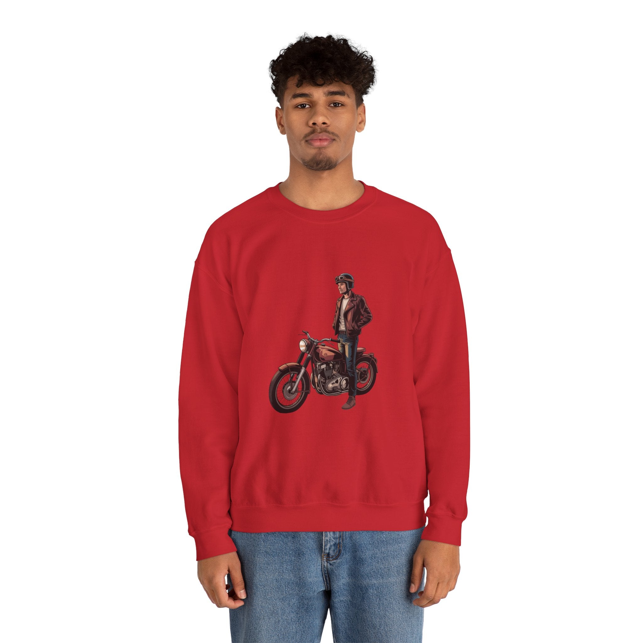 Vintage Motorcycle Rider Crewneck Sweatshirt – Retro Biker Graphic