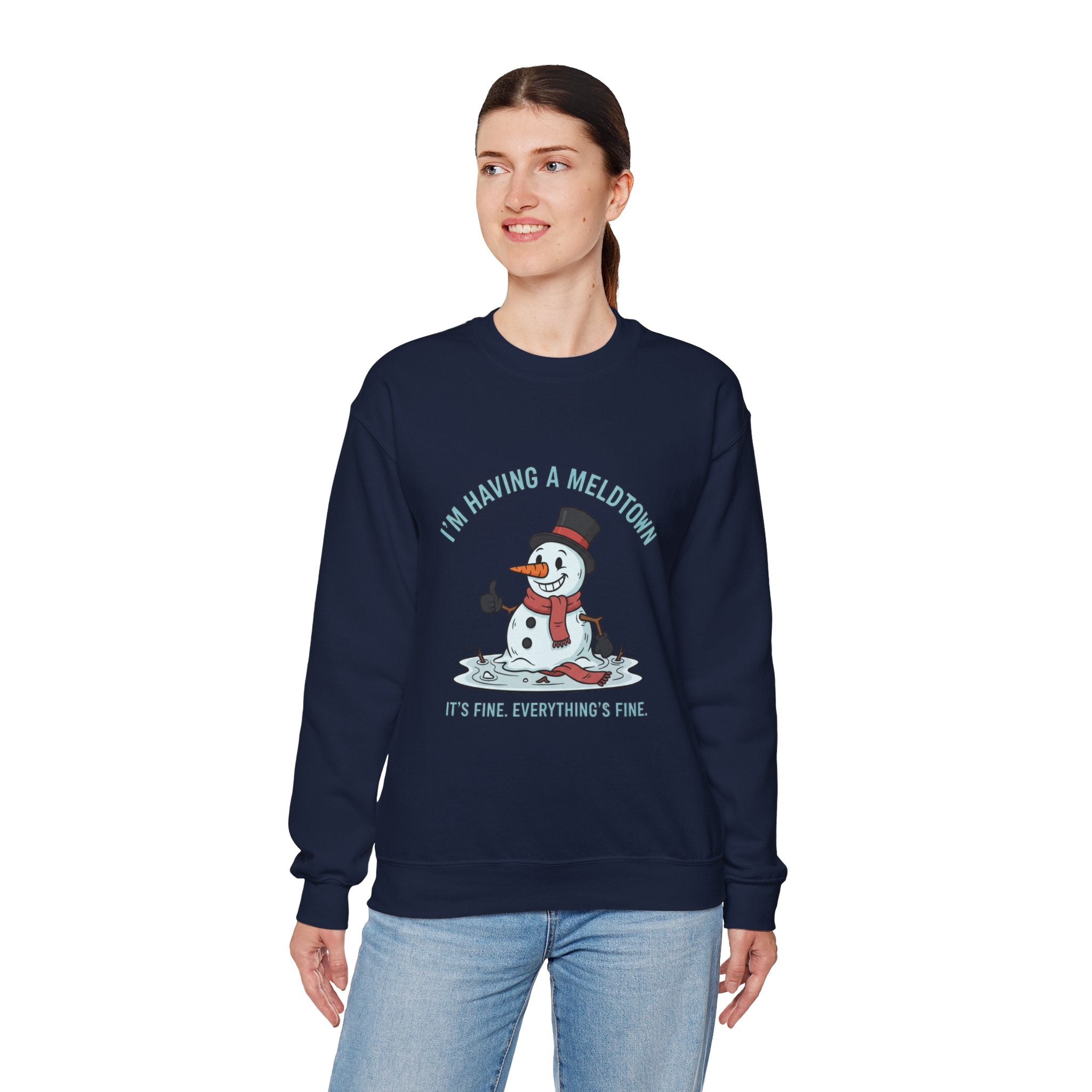 Melted Snowman Crewneck Sweatshirt  "I'm Having a Meltdown" Funny Holiday Sweater