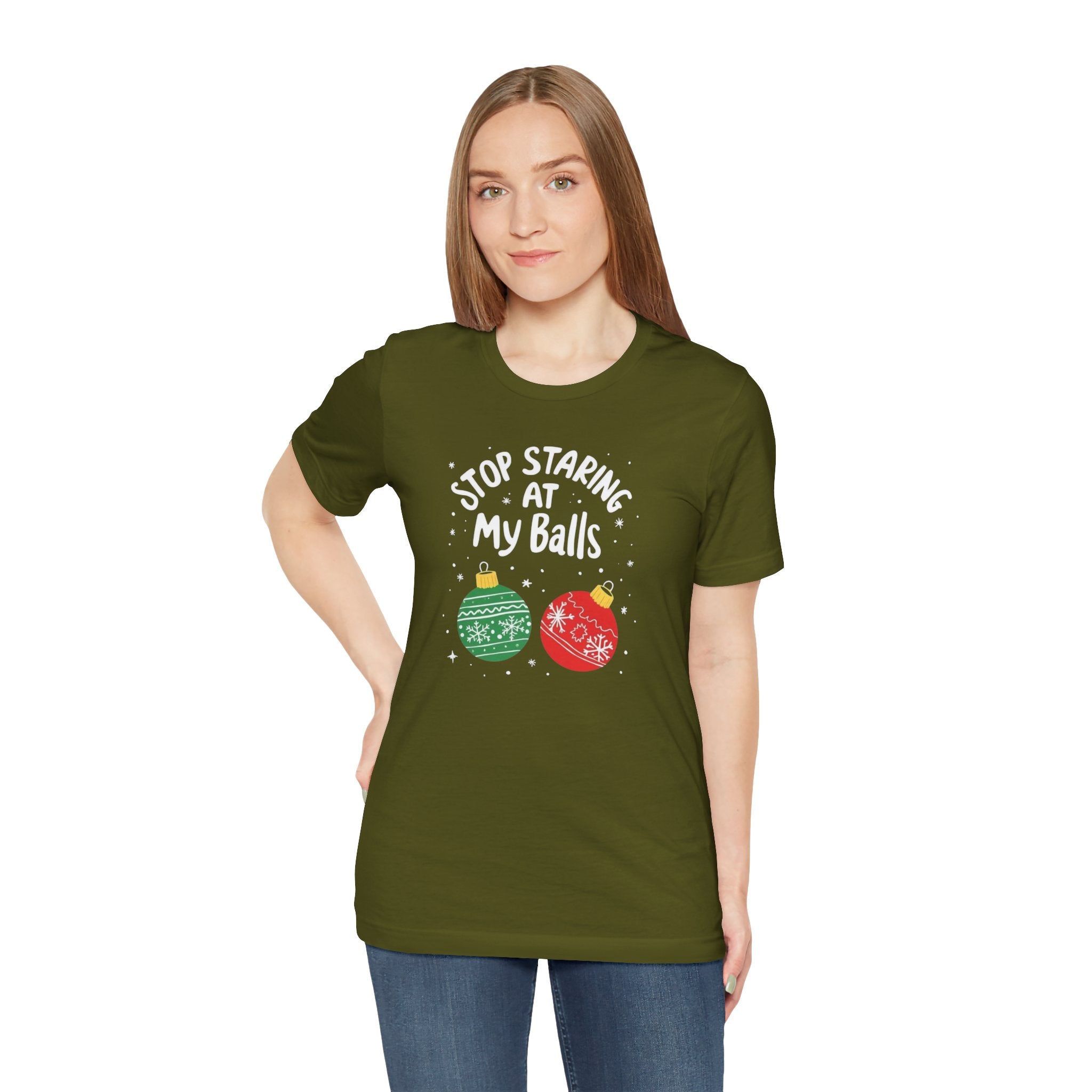 Funny Christmas T-Shirt - Stop Staring at My Balls