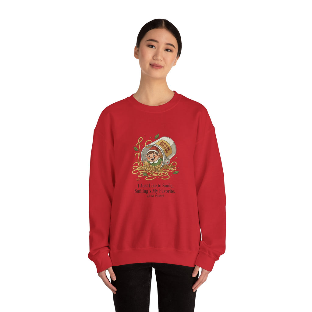Crewneck Sweatshirt — Cute Coffee Jar Illustration with Quote “I Just Like to Smile, Smiling Is My Favorite”