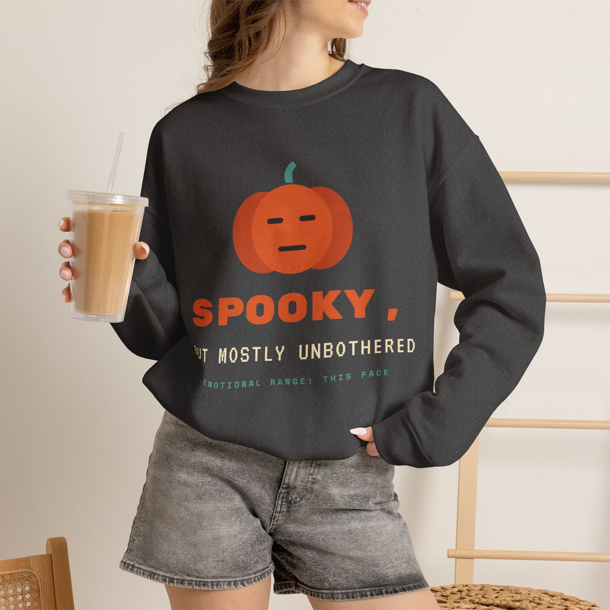 Spooky Pumpkin Crewneck Sweatshirt - Cute Minimal Halloween Pullover