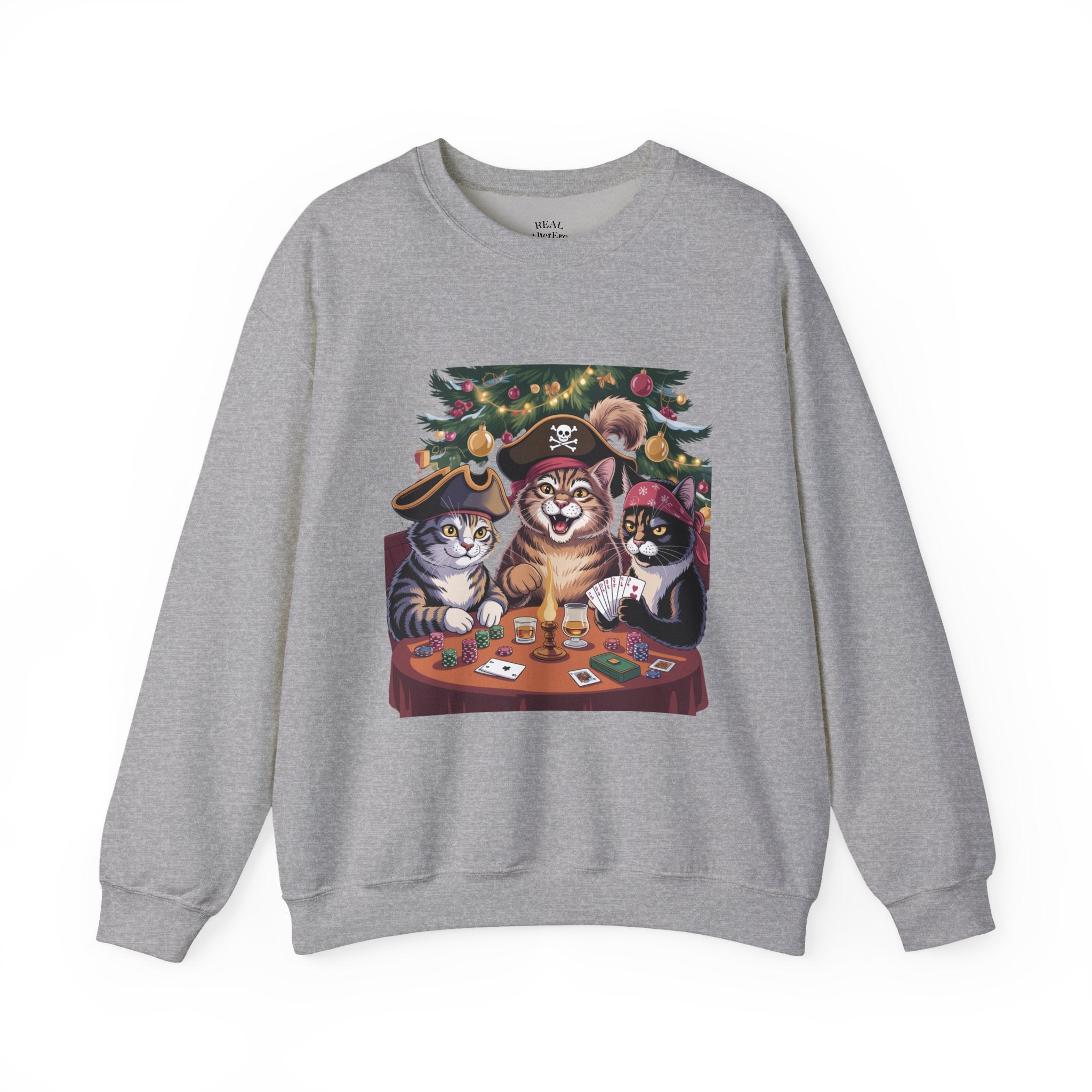 Holiday Pirate Cats Crewneck Sweatshirt – Poker Night at the Christmas Tree