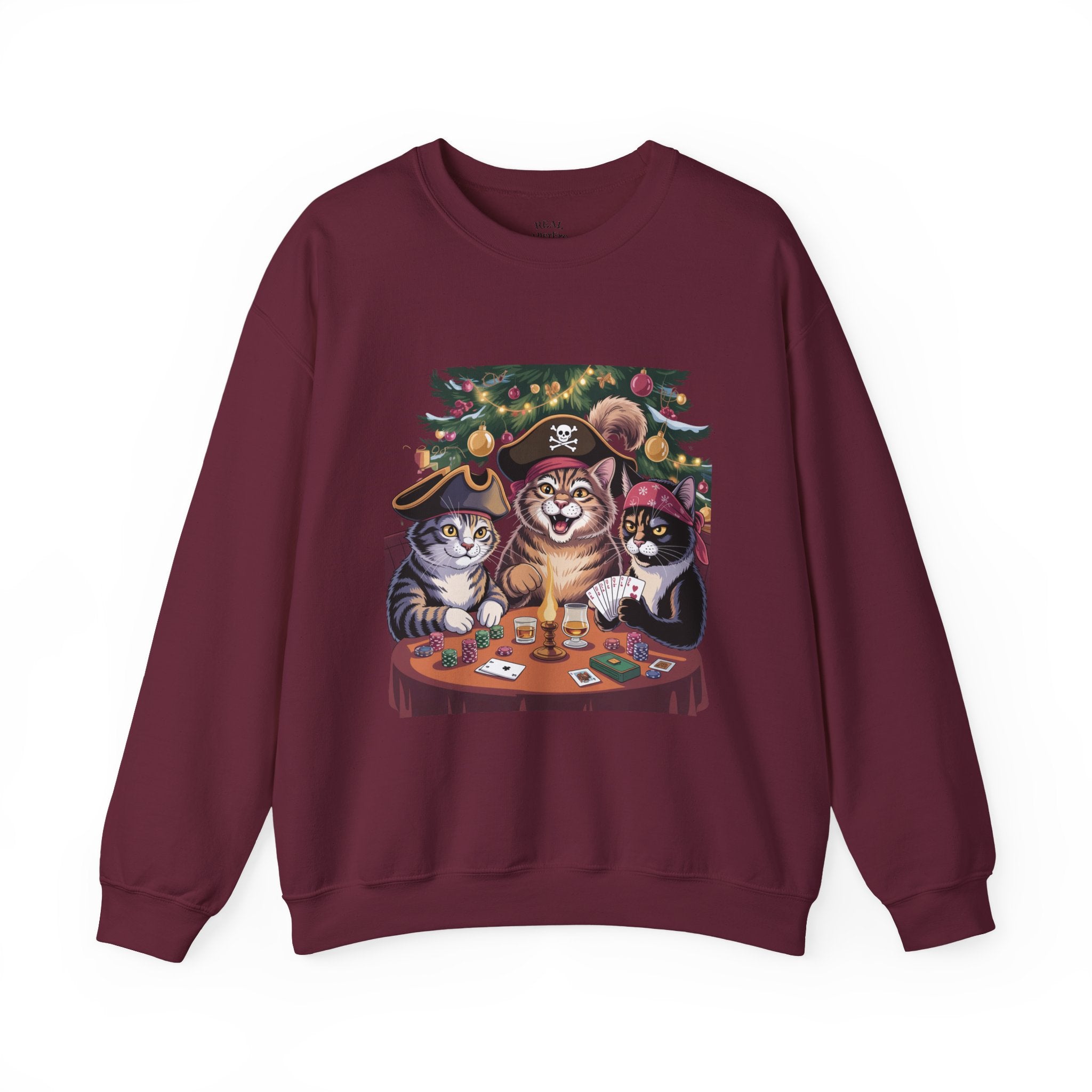 Holiday Pirate Cats Crewneck Sweatshirt – Poker Night at the Christmas Tree
