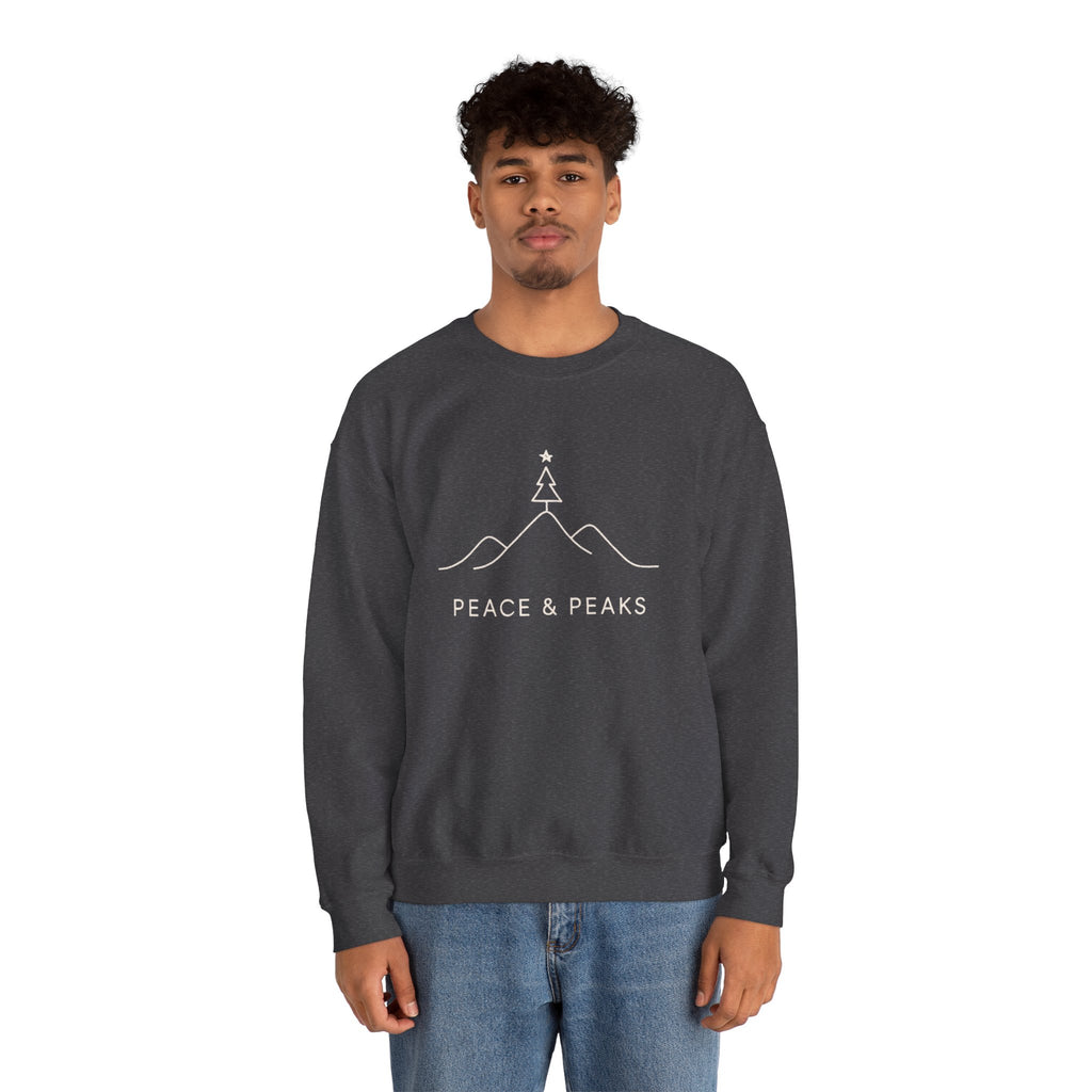 Peace & Peaks Sweatshirt — Minimal Mountain Christmas Crewneck