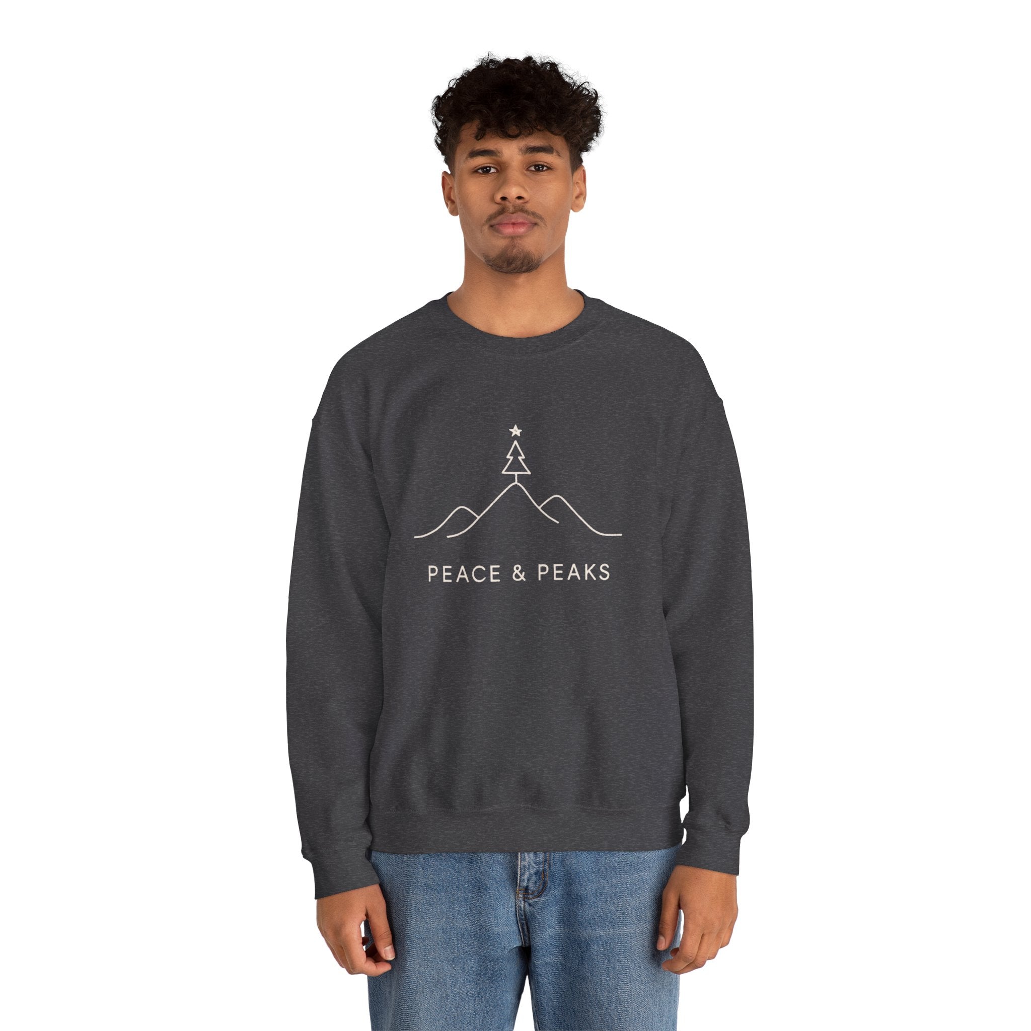 Peace & Peaks Sweatshirt — Minimal Mountain Christmas Crewneck
