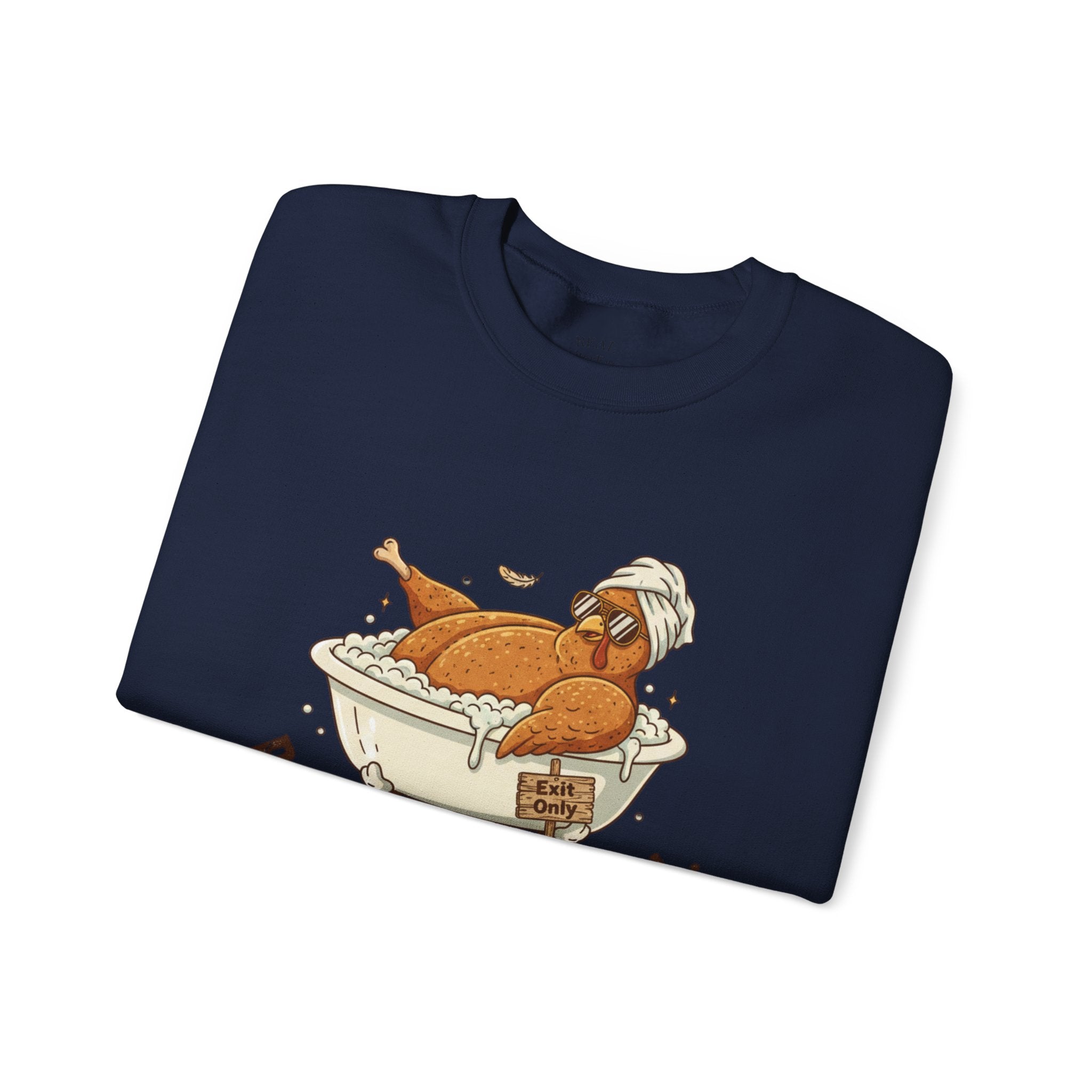 Crewneck Sweatshirt — "Post-Meal Protocol" Turkey Bath Cozy Graphic Pullover