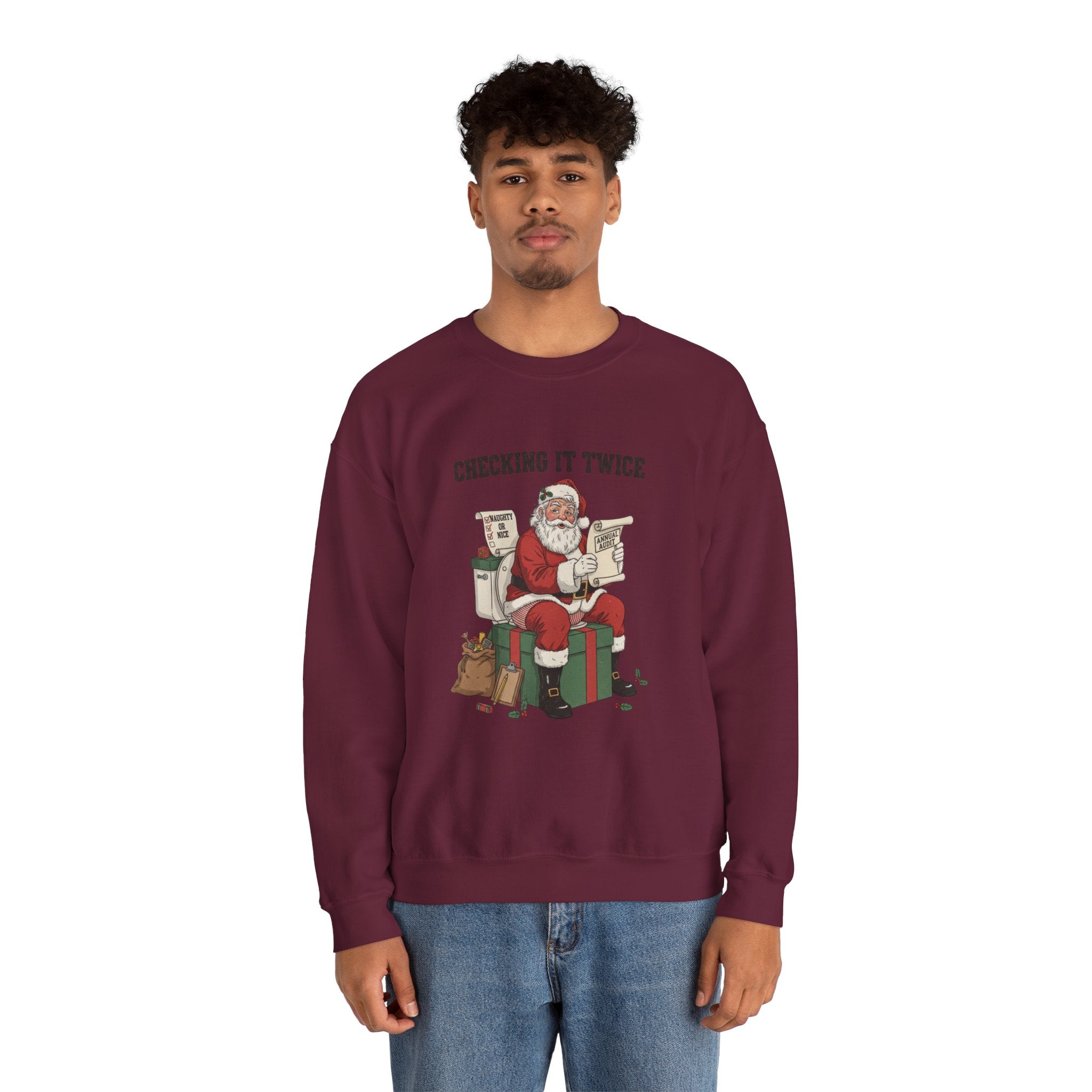 Christmas Sweatshirt - "Checking It Twice" Santa Crewneck