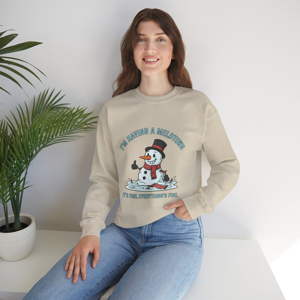 Melted Snowman Crewneck Sweatshirt  "I'm Having a Meltdown" Funny Holiday Sweater