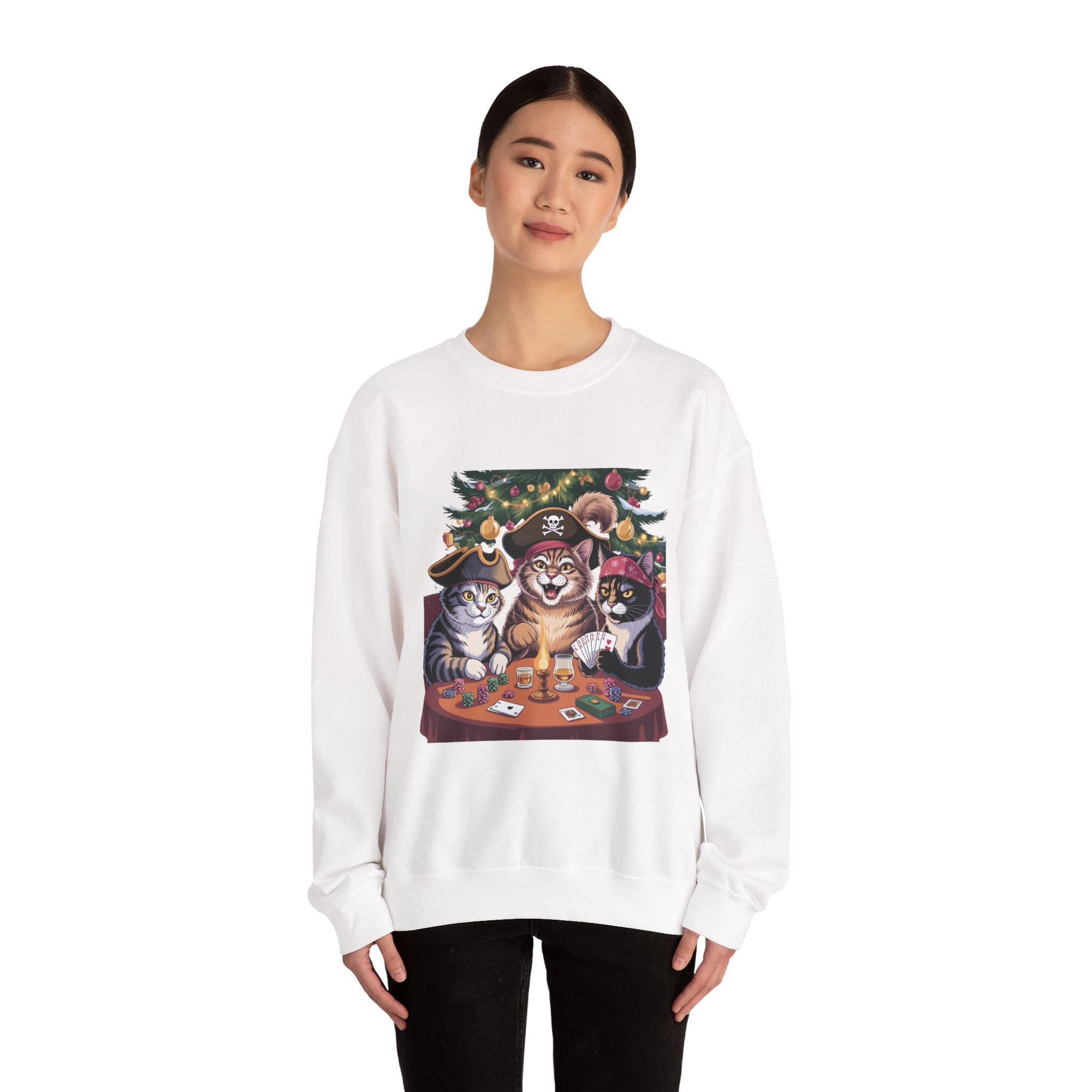 Holiday Pirate Cats Crewneck Sweatshirt – Poker Night at the Christmas Tree
