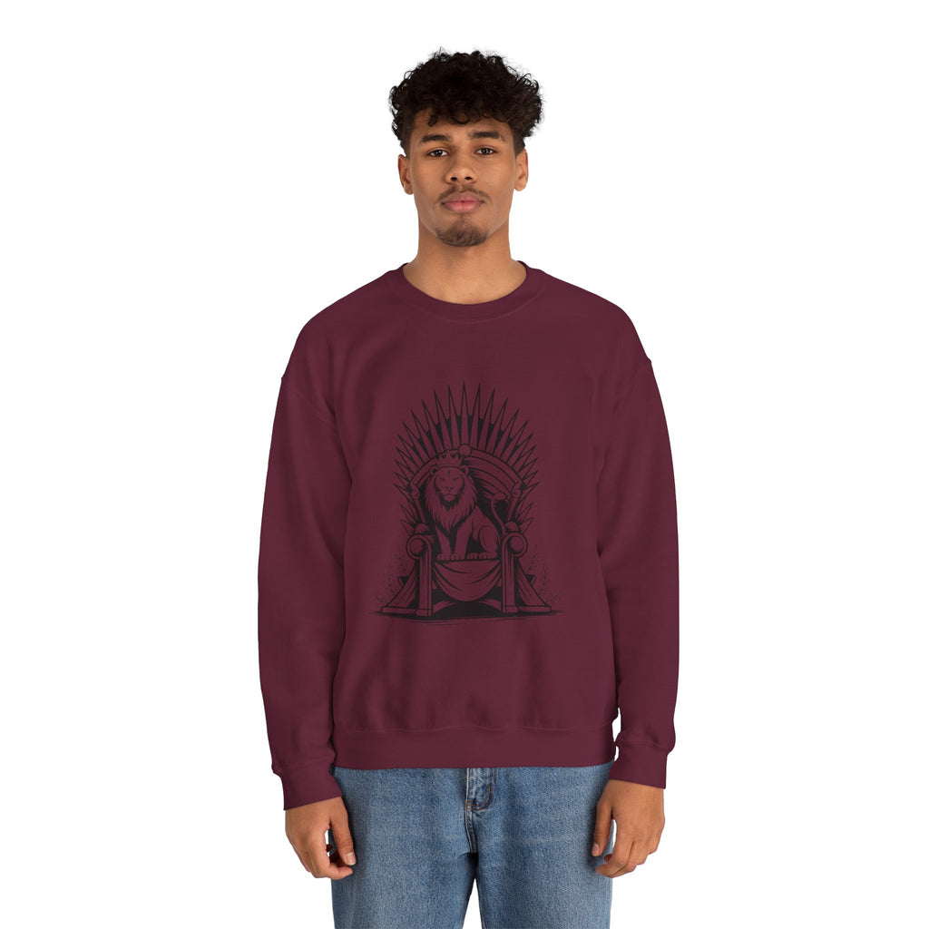 Lion Throne Crewneck Sweatshirt — Regal Lion Illustration Graphic