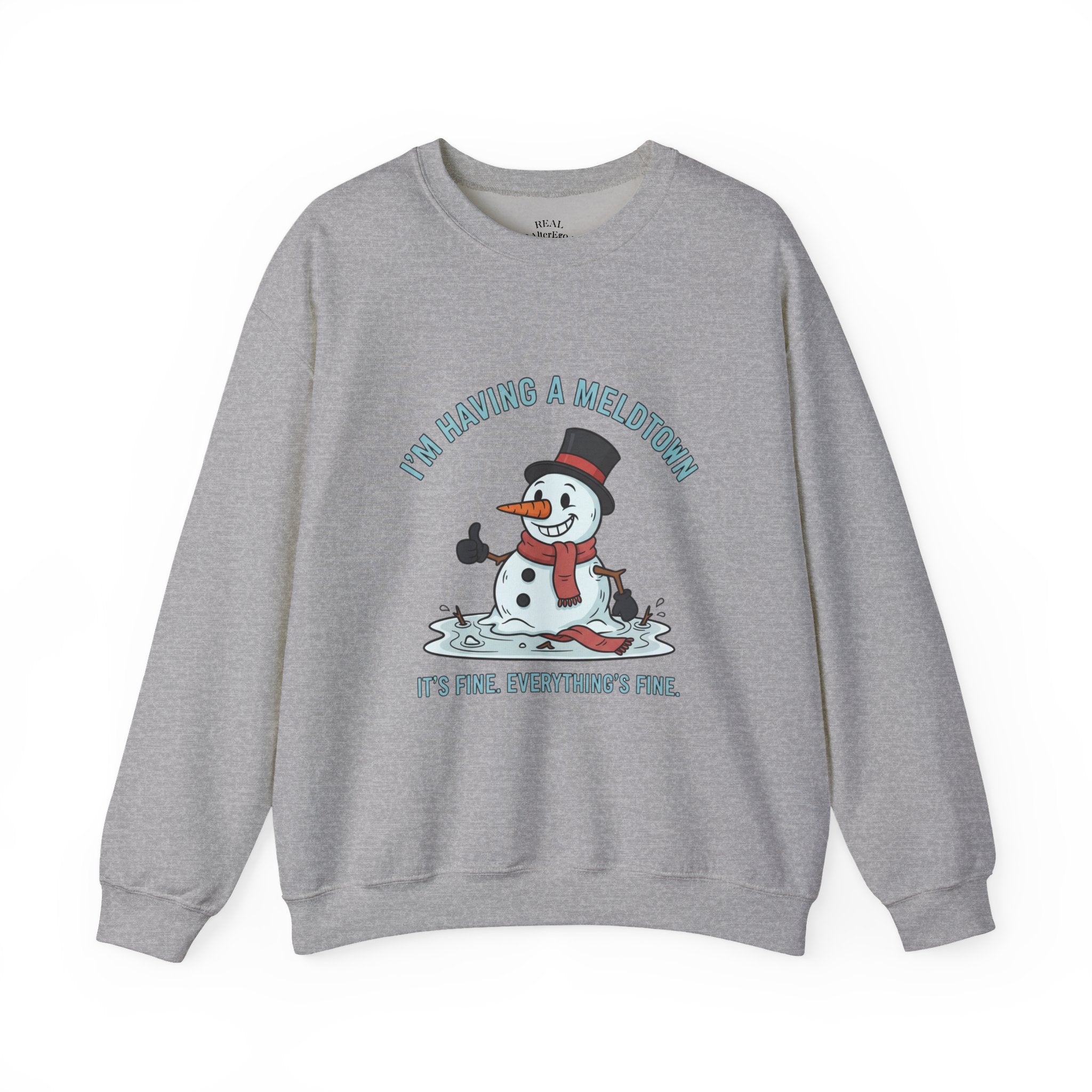 Melted Snowman Crewneck Sweatshirt  "I'm Having a Meltdown" Funny Holiday Sweater