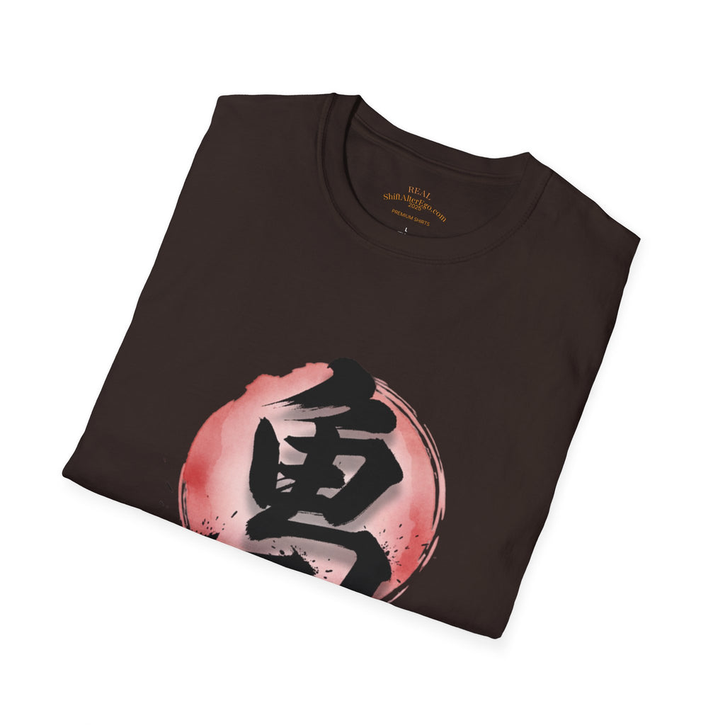 Brave Kanji Zen T-Shirt  Watercolor Red Sun with Japanese Character