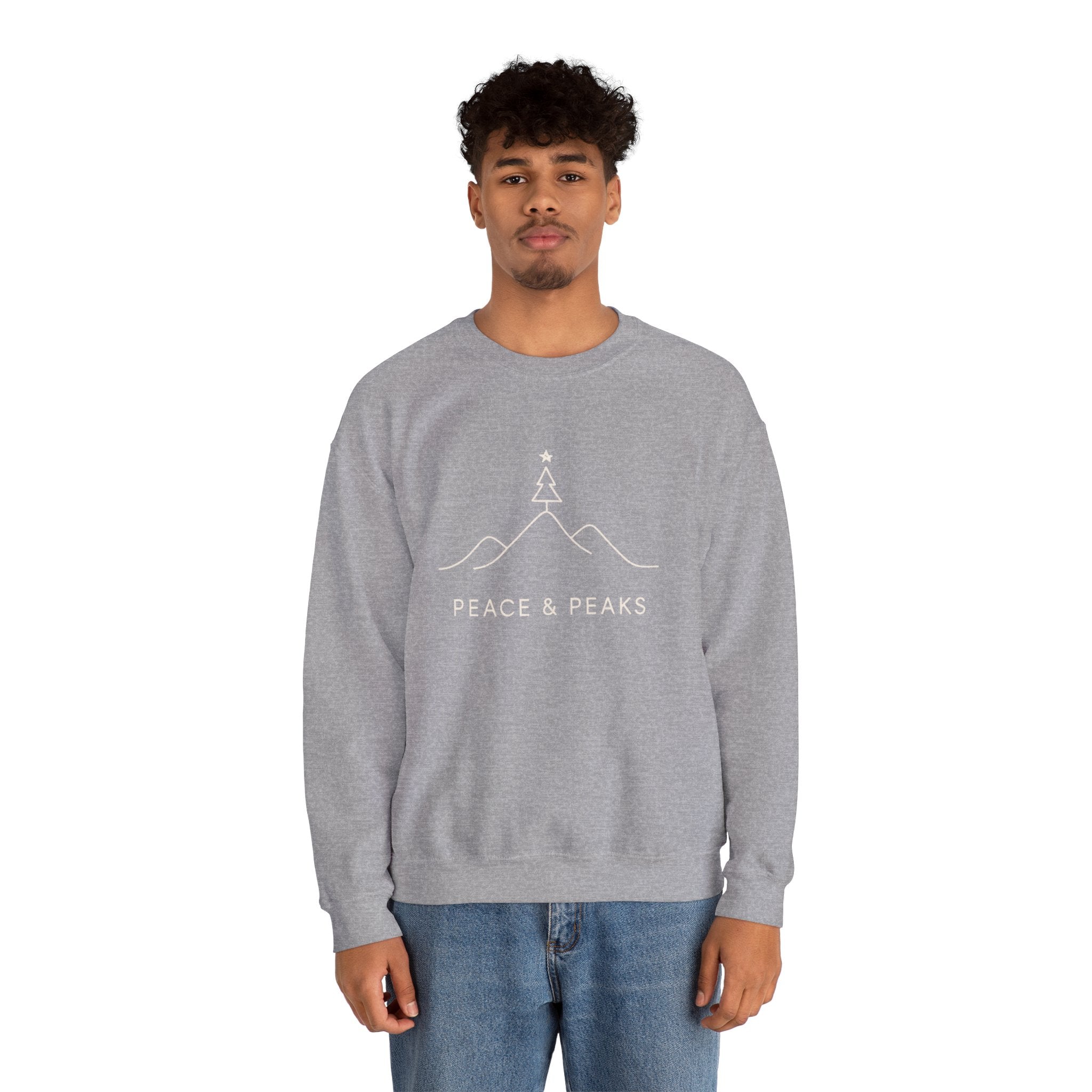 Peace & Peaks Sweatshirt — Minimal Mountain Christmas Crewneck