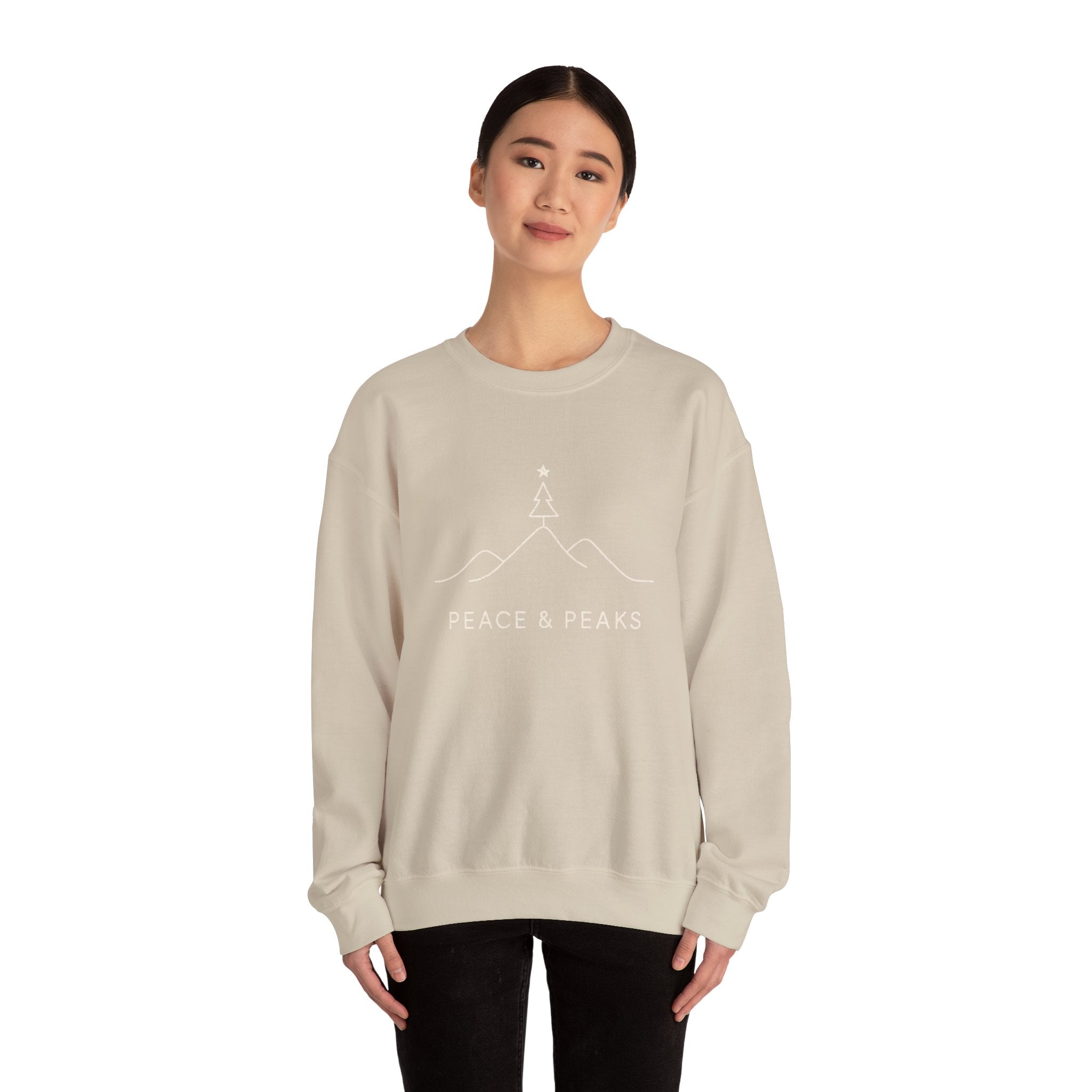 Peace & Peaks Sweatshirt — Minimal Mountain Christmas Crewneck