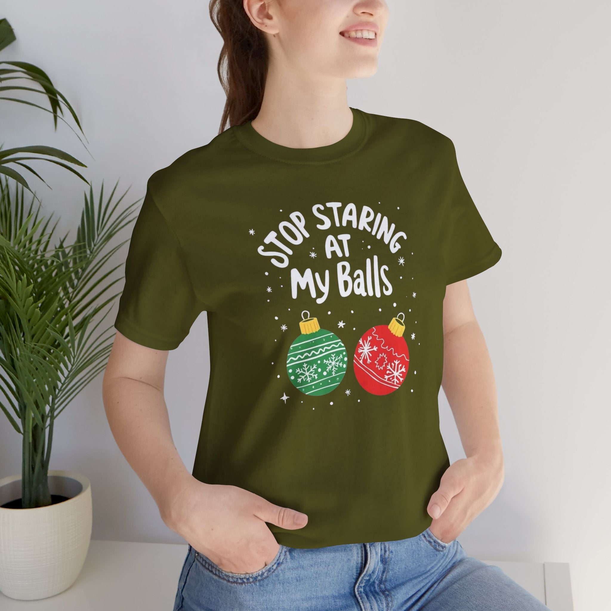 Funny Christmas T-Shirt - Stop Staring at My Balls