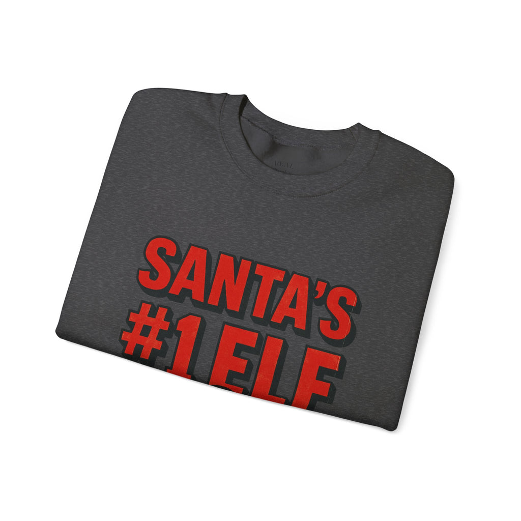 Santa's #1 Elf Crewneck Sweatshirt - Funny Holiday Christmas Sweater (I'm on the Naughty List)