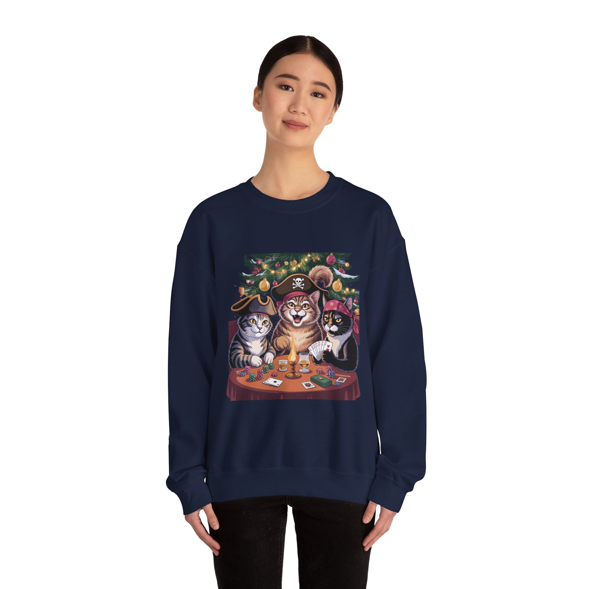 Holiday Pirate Cats Crewneck Sweatshirt – Poker Night at the Christmas Tree