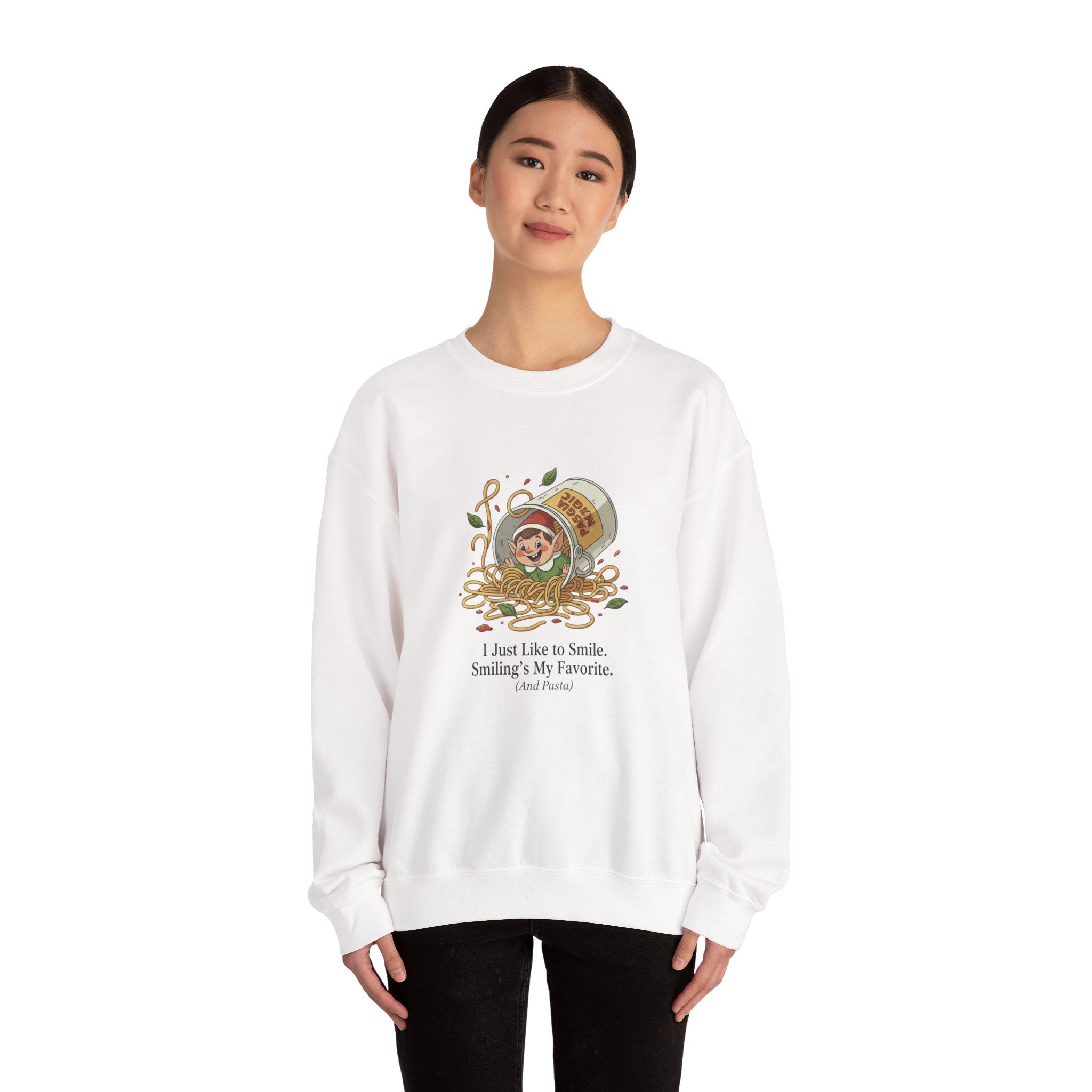 Crewneck Sweatshirt — Cute Coffee Jar Illustration with Quote “I Just Like to Smile, Smiling Is My Favorite”