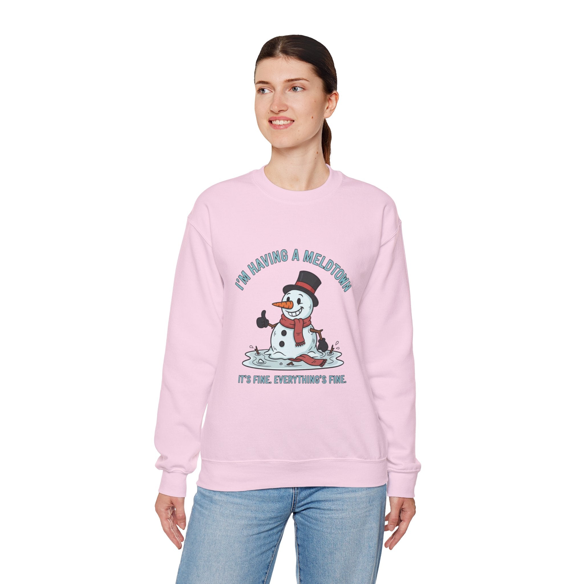 Melted Snowman Crewneck Sweatshirt  "I'm Having a Meltdown" Funny Holiday Sweater