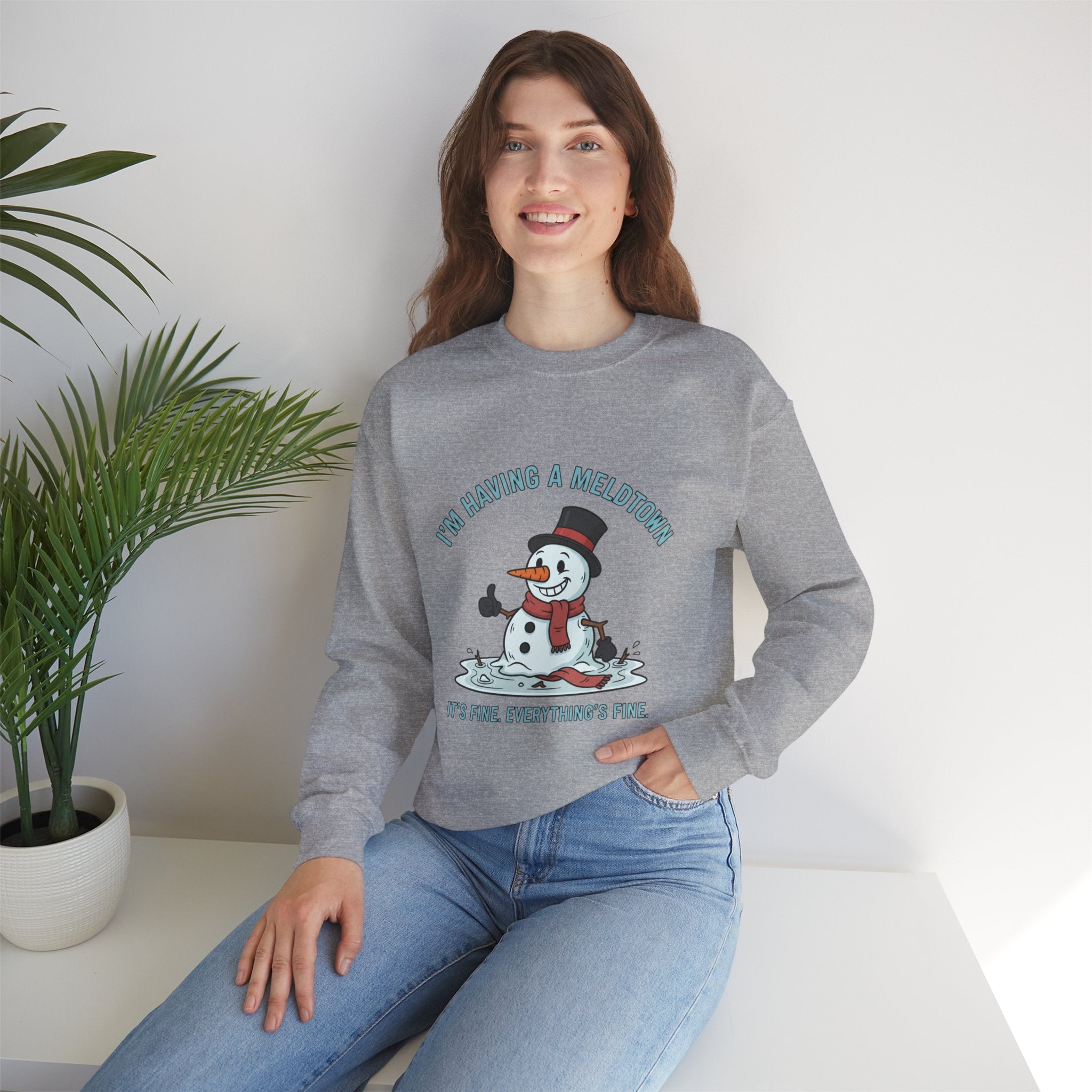 Melted Snowman Crewneck Sweatshirt  "I'm Having a Meltdown" Funny Holiday Sweater