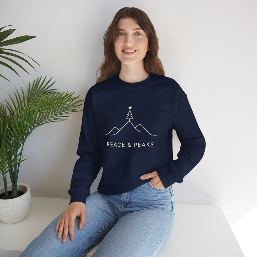 Peace & Peaks Sweatshirt — Minimal Mountain Christmas Crewneck