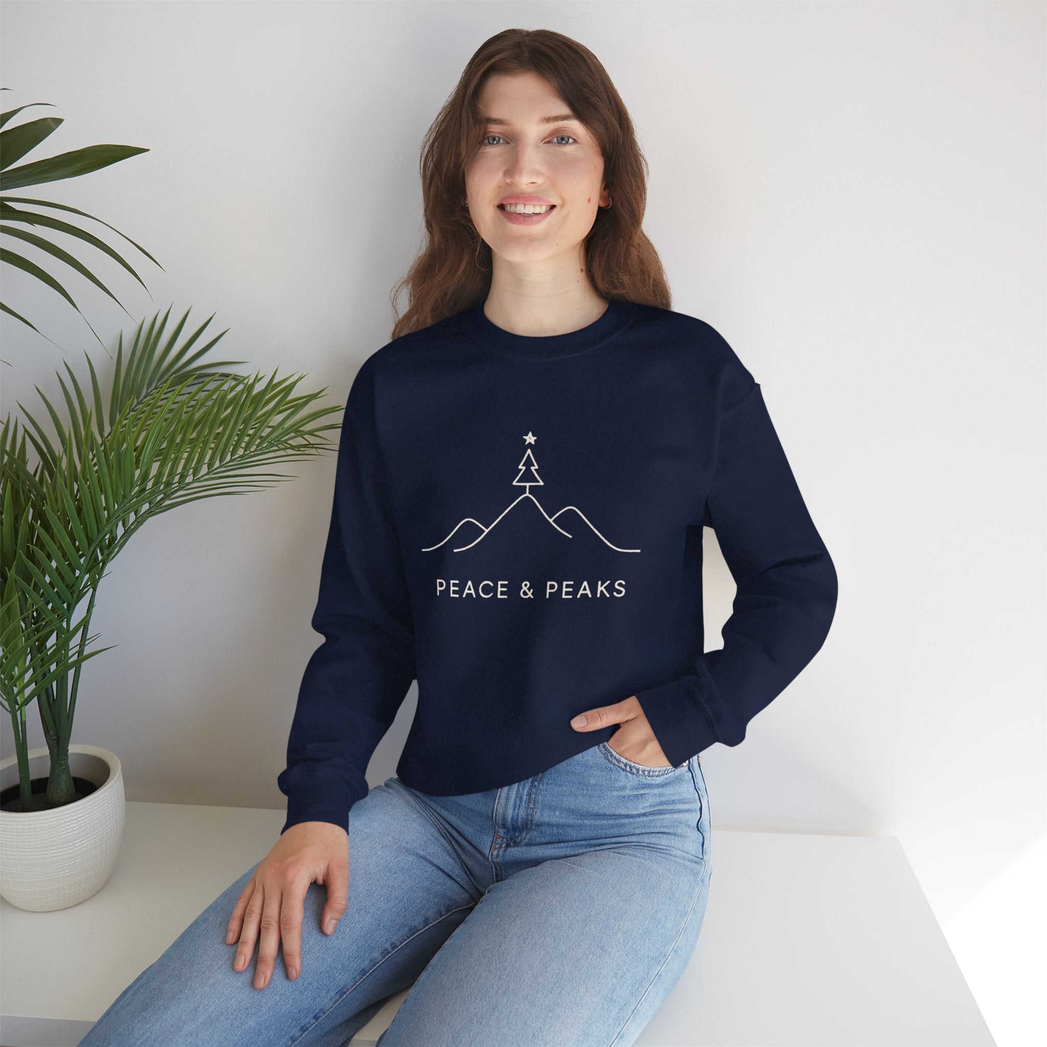 Peace & Peaks Sweatshirt — Minimal Mountain Christmas Crewneck