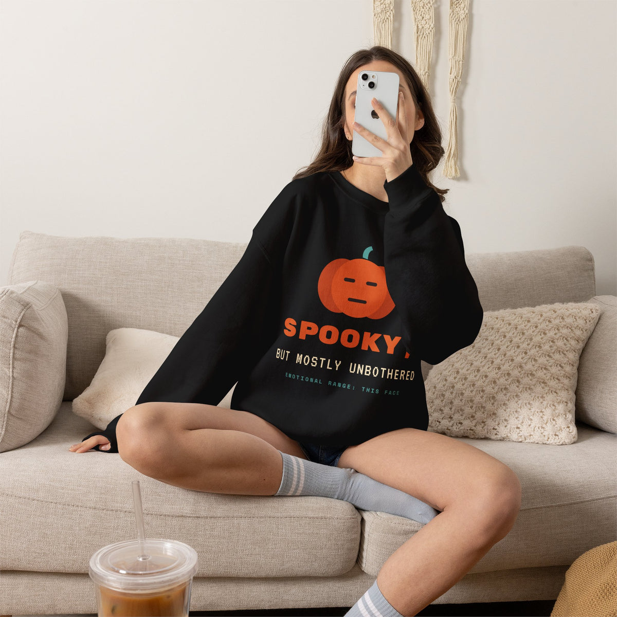 Spooky Pumpkin Crewneck Sweatshirt - Cute Minimal Halloween Pullover