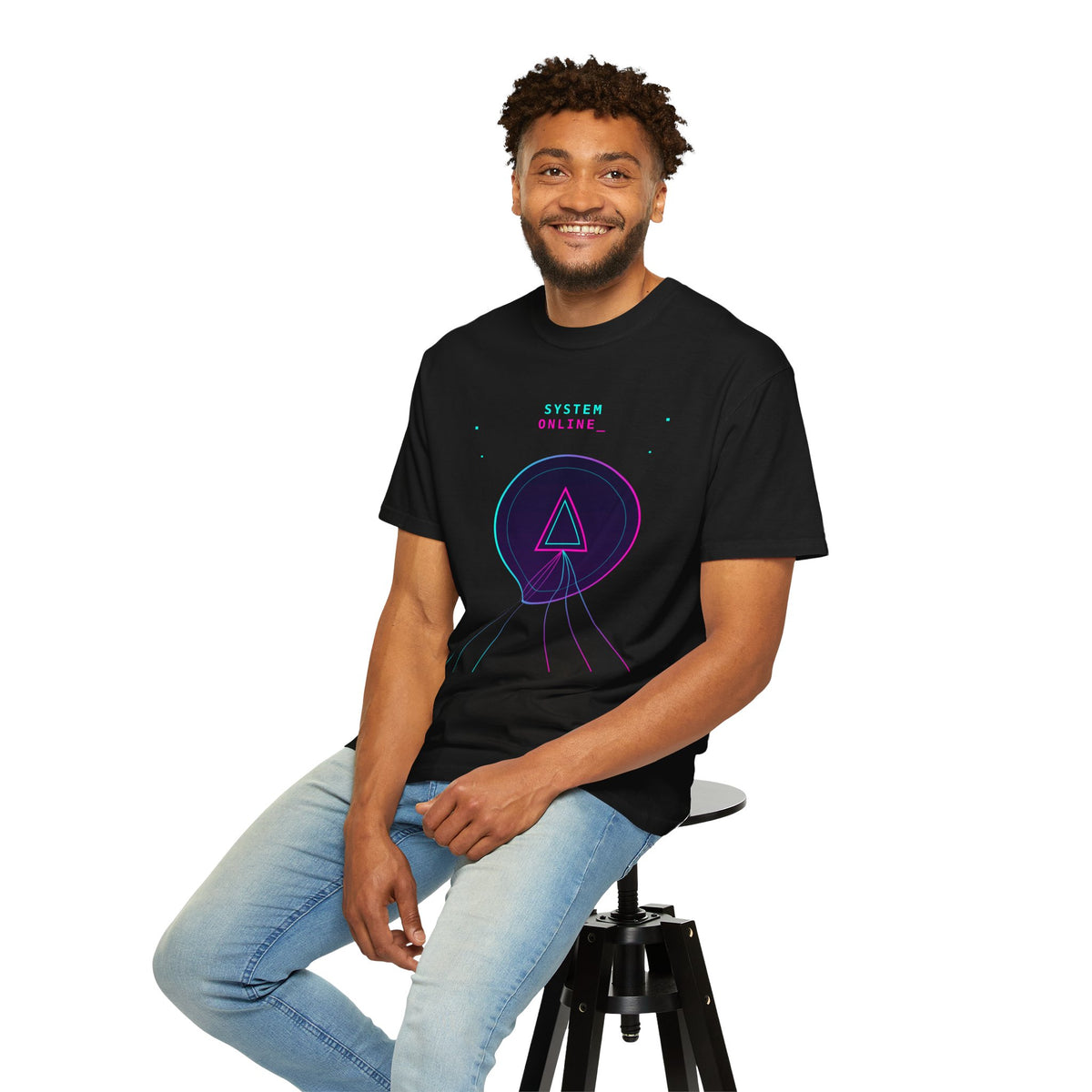 T-Shirt  'System Online' Retro Synthwave Circle Graphic Tee