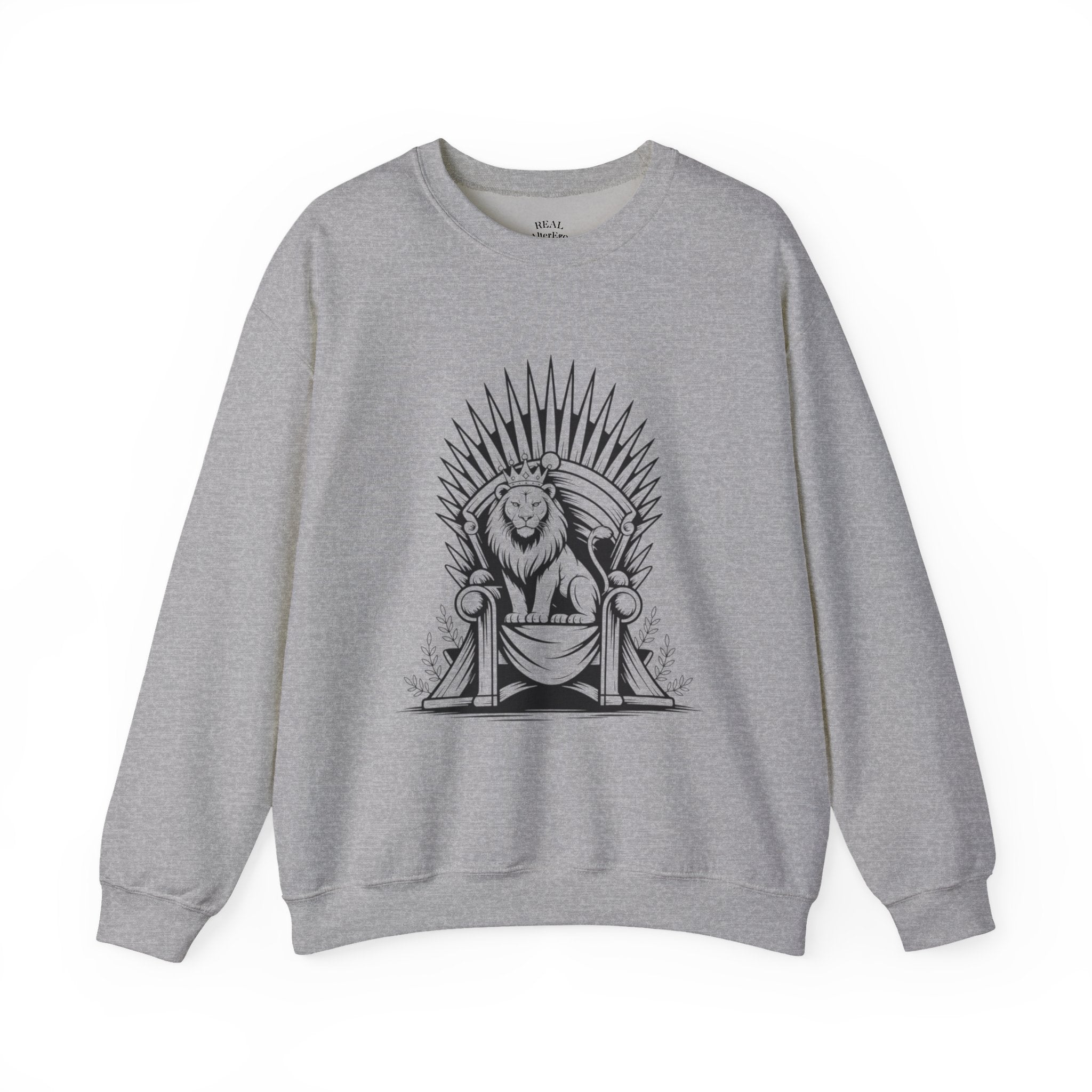Lion Throne Crewneck Sweatshirt — Regal Lion Illustration Graphic