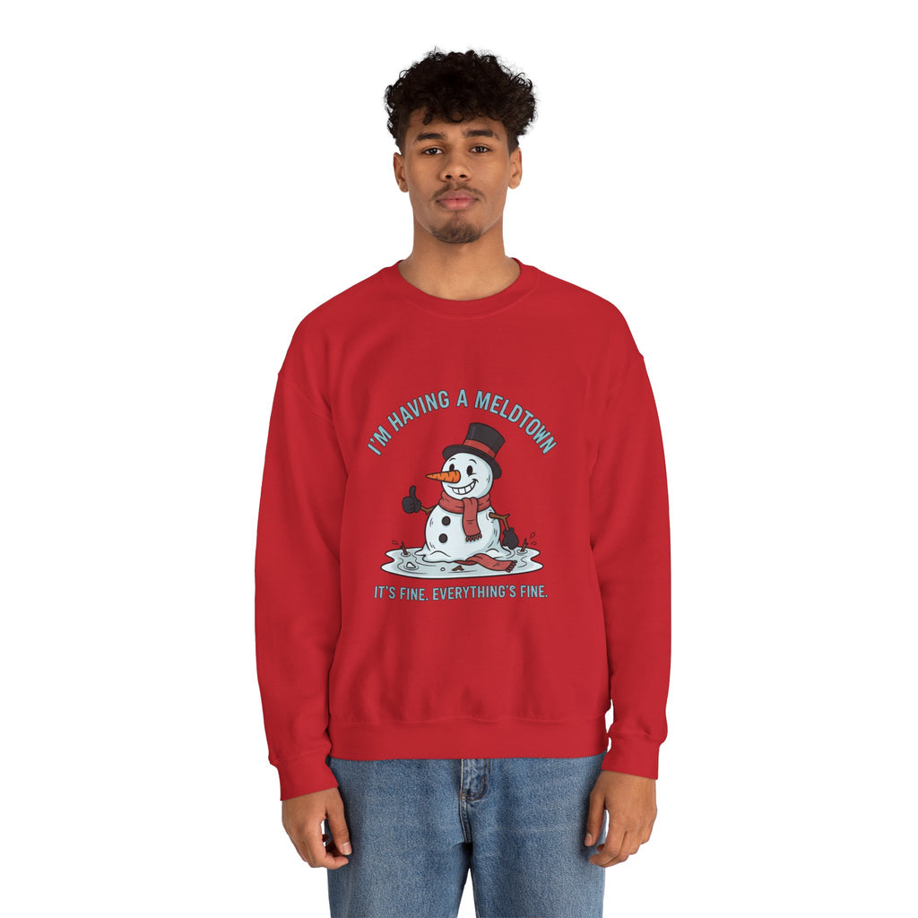 Melted Snowman Crewneck Sweatshirt  "I'm Having a Meltdown" Funny Holiday Sweater