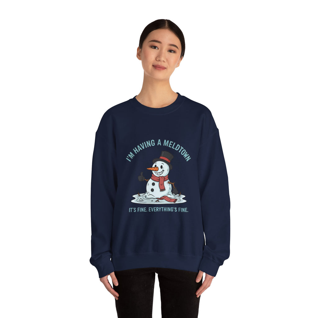 Melted Snowman Crewneck Sweatshirt  "I'm Having a Meltdown" Funny Holiday Sweater