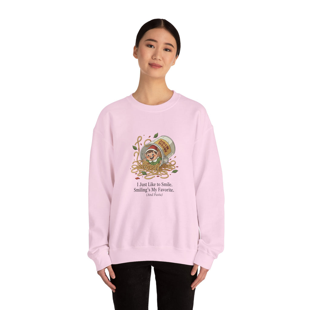 Crewneck Sweatshirt — Cute Coffee Jar Illustration with Quote “I Just Like to Smile, Smiling Is My Favorite”