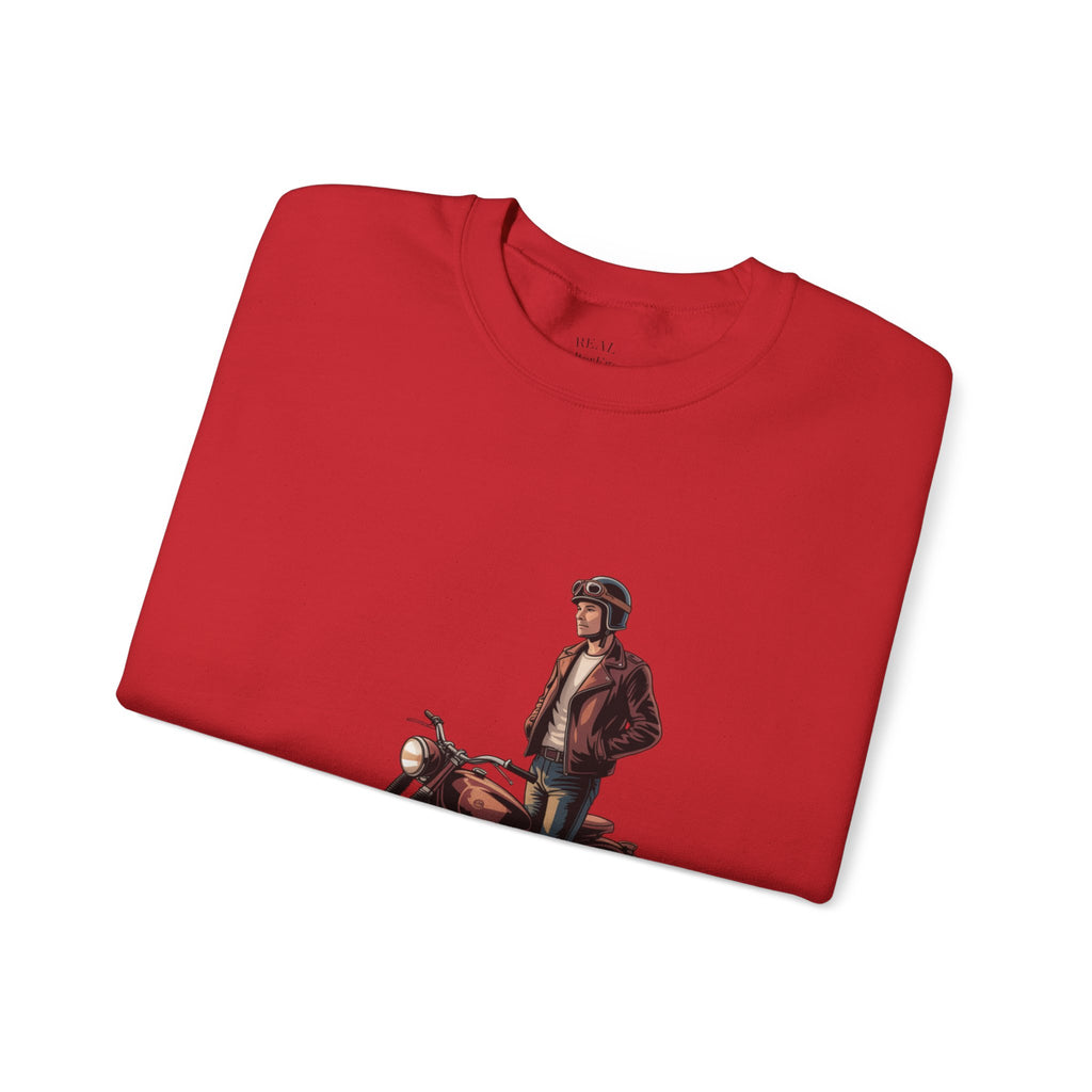 Vintage Motorcycle Rider Crewneck Sweatshirt – Retro Biker Graphic