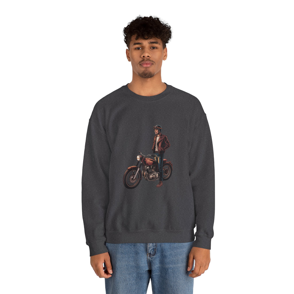 Vintage Motorcycle Rider Crewneck Sweatshirt – Retro Biker Graphic