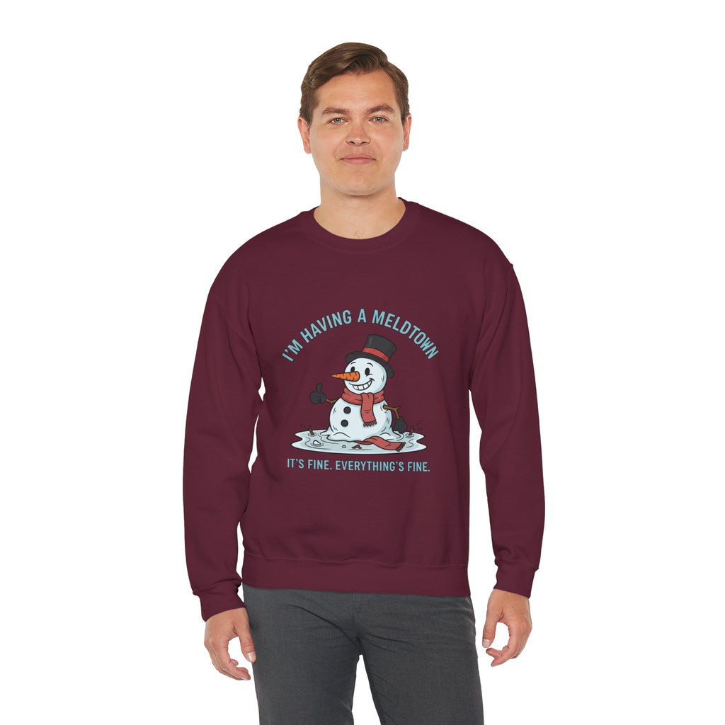 Melted Snowman Crewneck Sweatshirt  "I'm Having a Meltdown" Funny Holiday Sweater