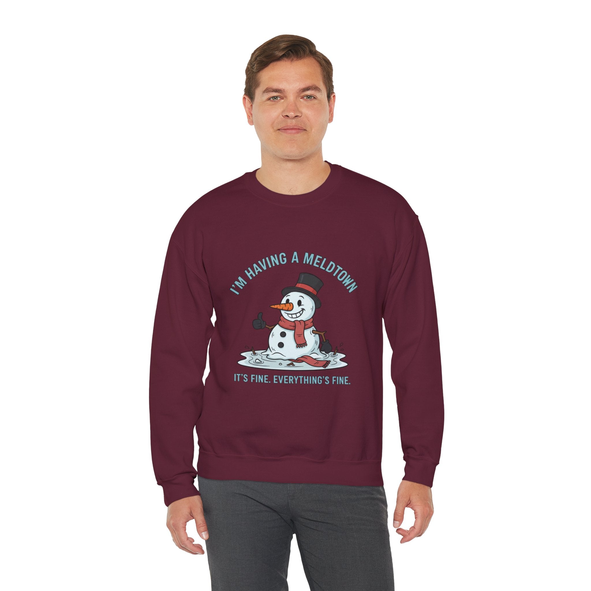Melted Snowman Crewneck Sweatshirt  "I'm Having a Meltdown" Funny Holiday Sweater