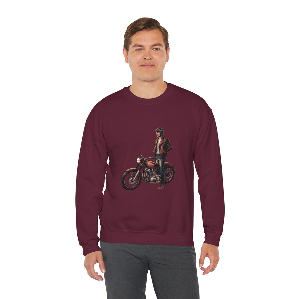 Vintage Motorcycle Rider Crewneck Sweatshirt – Retro Biker Graphic