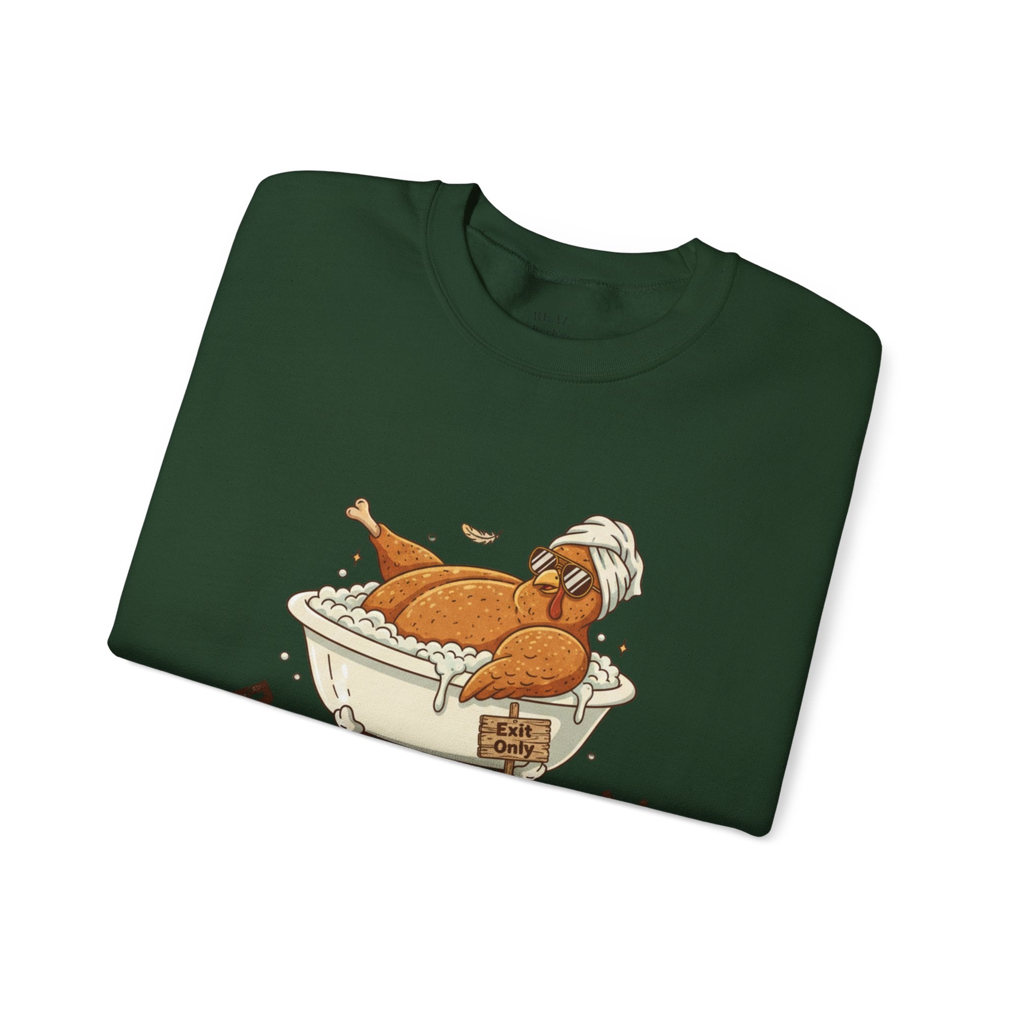 Crewneck Sweatshirt — "Post-Meal Protocol" Turkey Bath Cozy Graphic Pullover