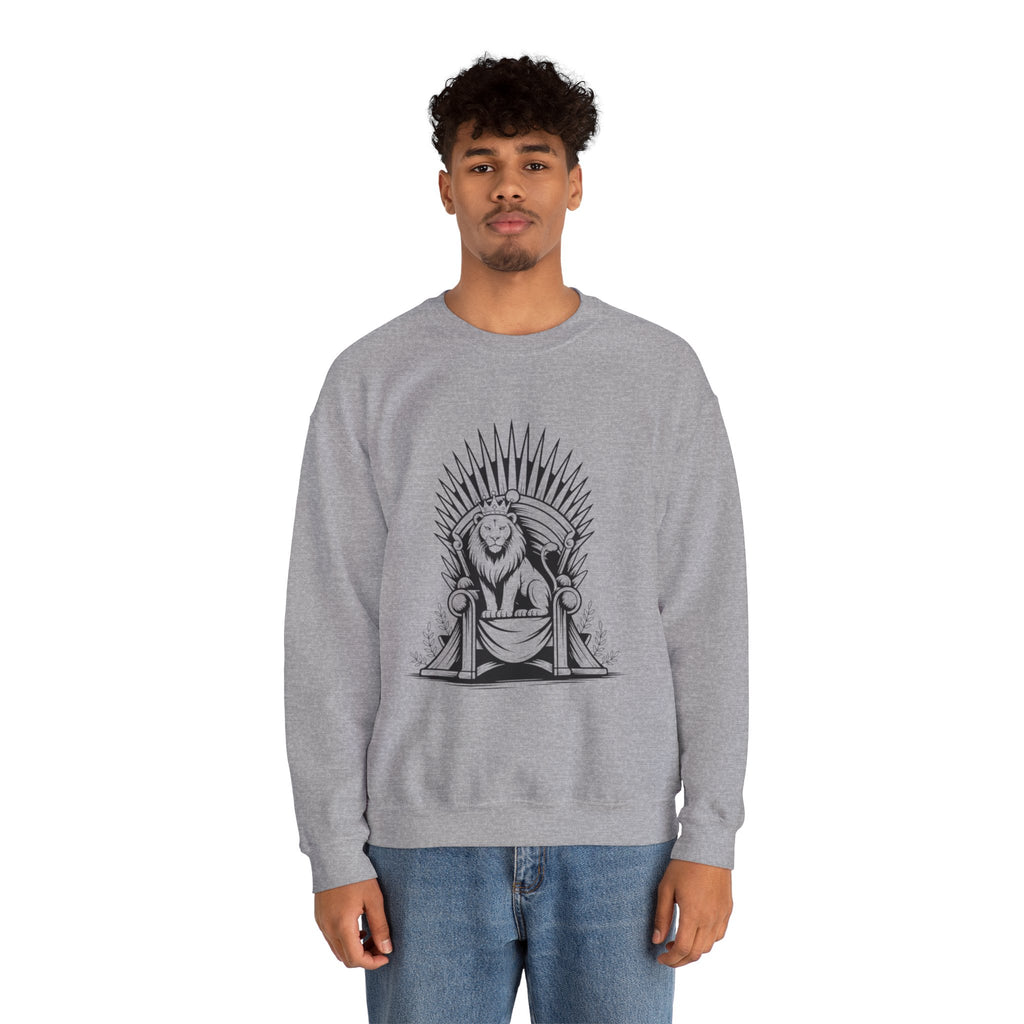 Lion Throne Crewneck Sweatshirt — Regal Lion Illustration Graphic