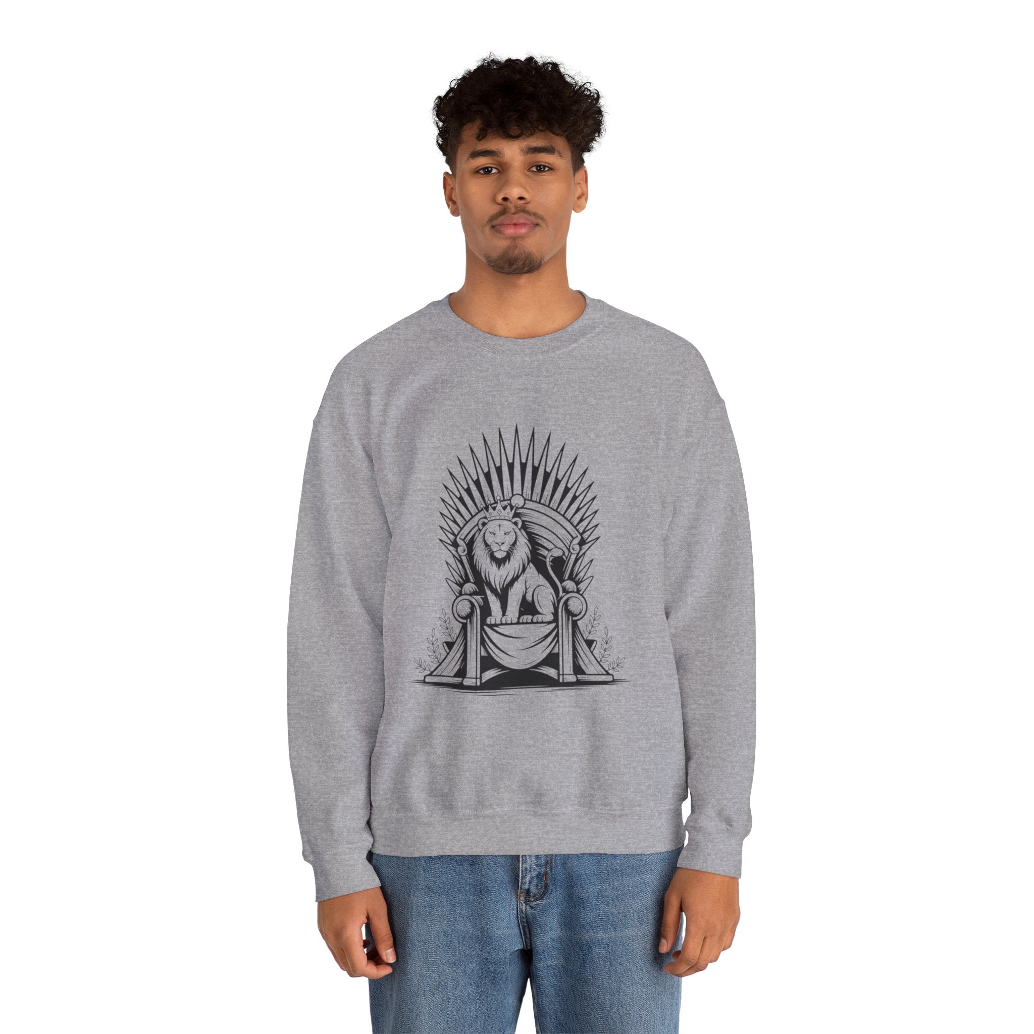 Lion Throne Crewneck Sweatshirt — Regal Lion Illustration Graphic