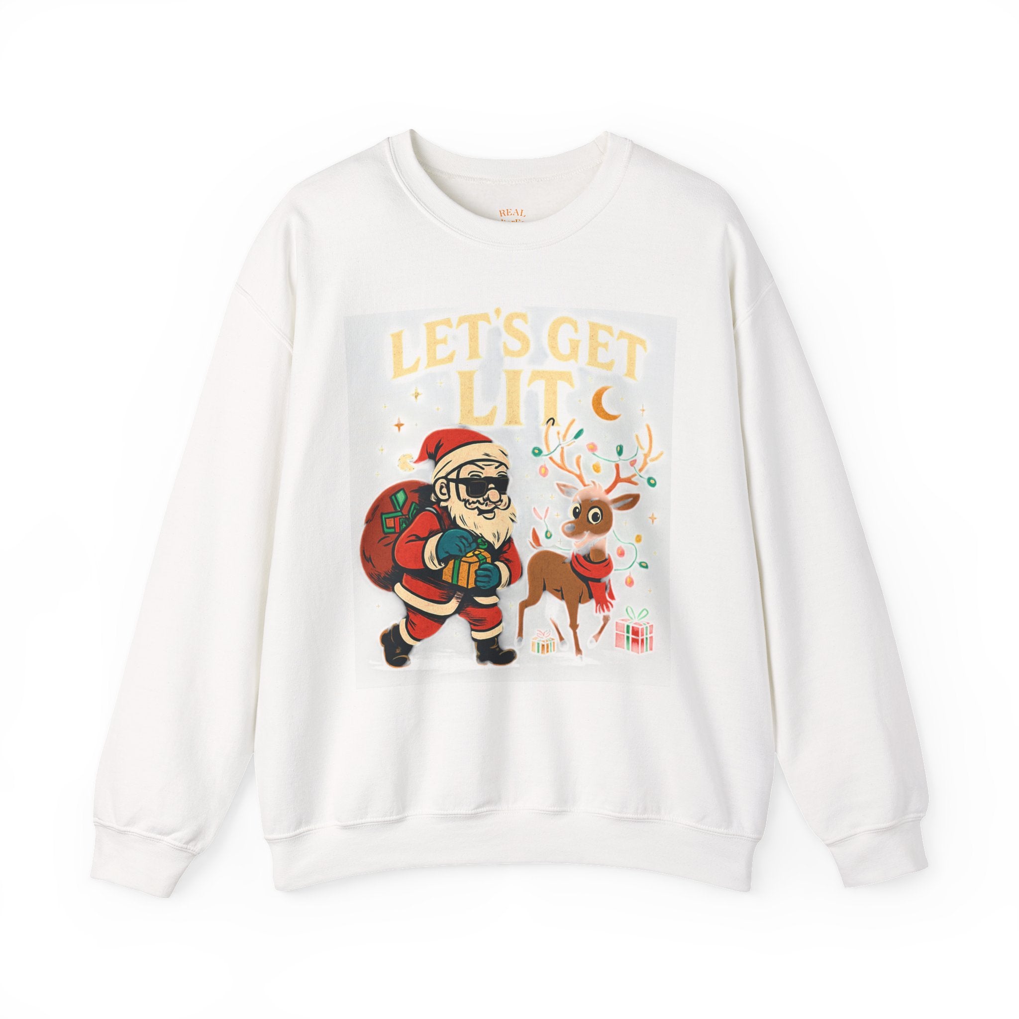 Crewneck Sweatshirt — 'Let's Get Lit' Santa & Reindeer Christmas Pullover