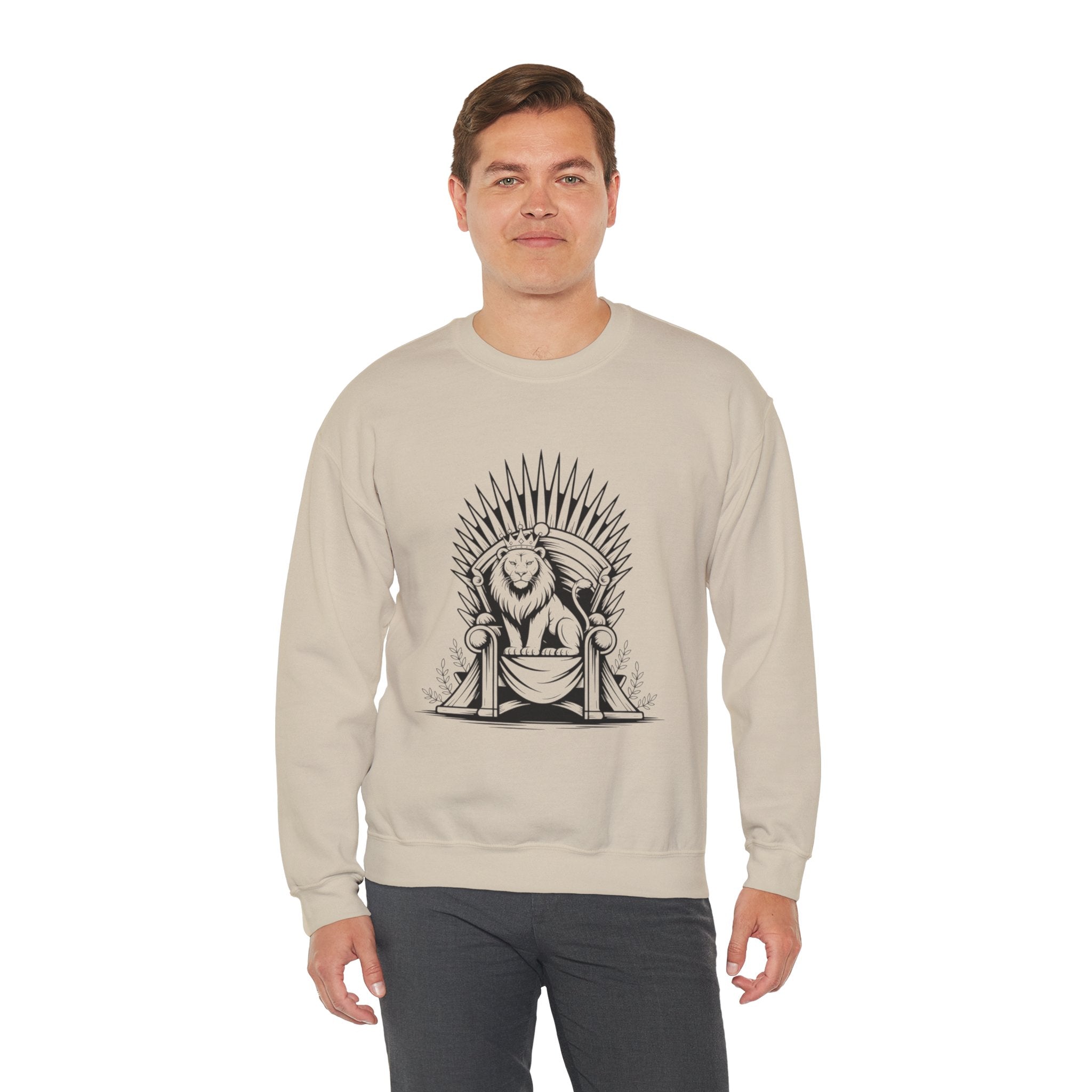 Lion Throne Crewneck Sweatshirt — Regal Lion Illustration Graphic
