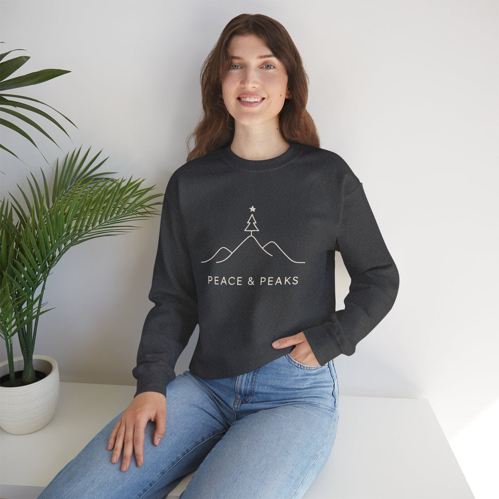 Peace & Peaks Sweatshirt — Minimal Mountain Christmas Crewneck
