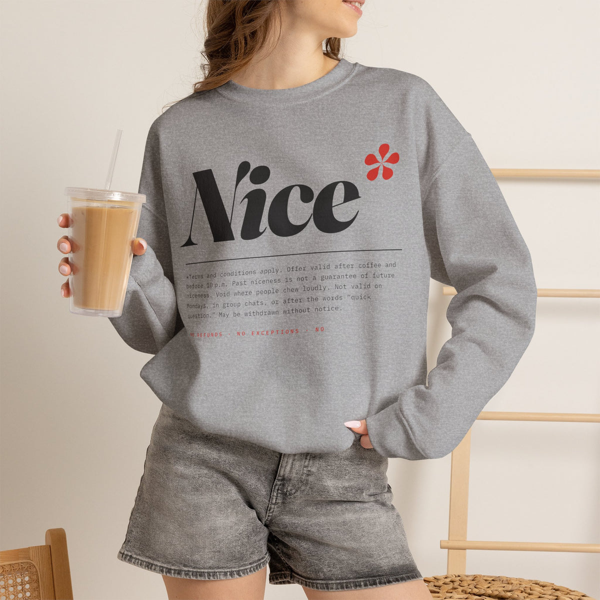 Nice Graphic Crewneck Sweatshirt - Minimal Text Logo Pullover