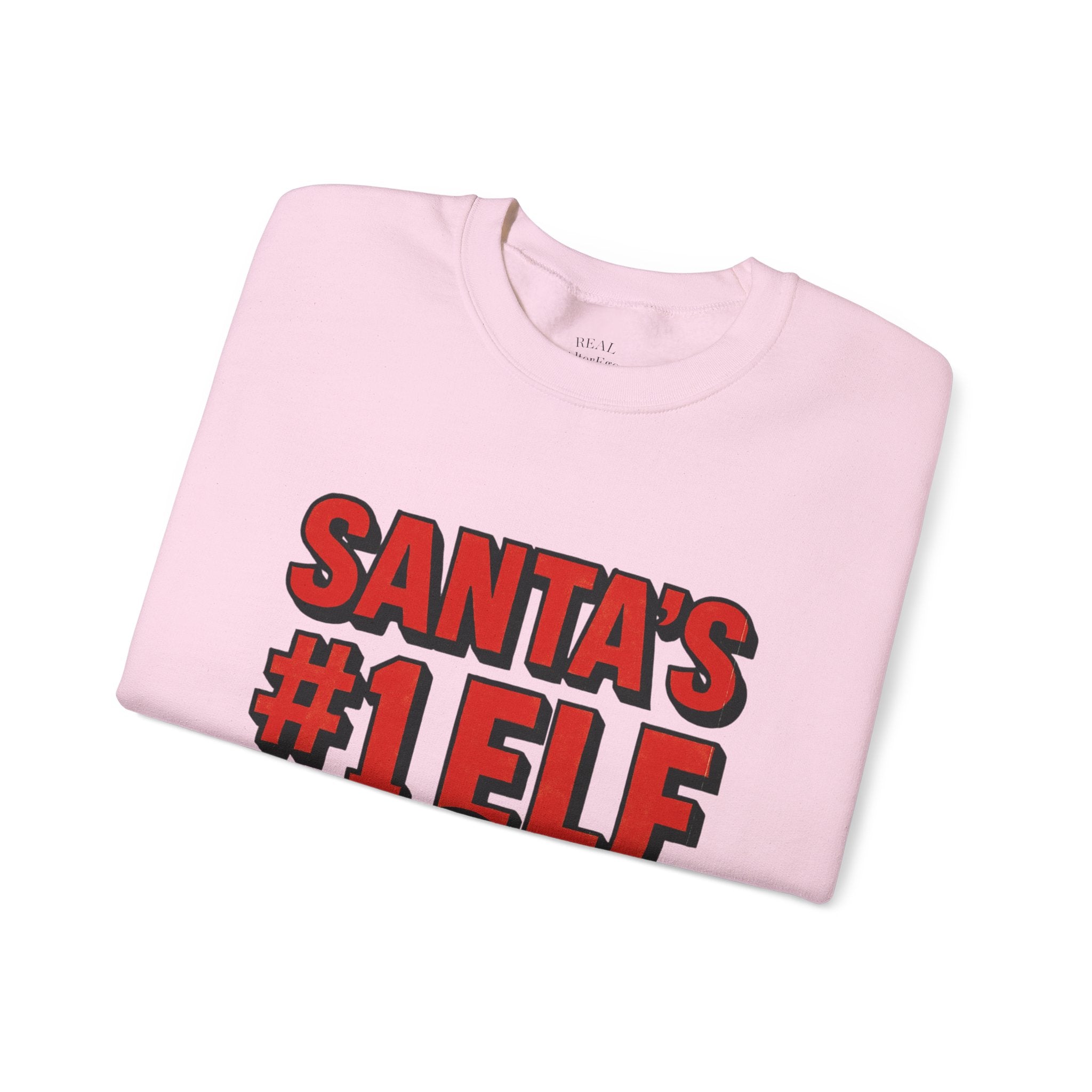 Santa's #1 Elf Crewneck Sweatshirt - Funny Holiday Christmas Sweater (I'm on the Naughty List)