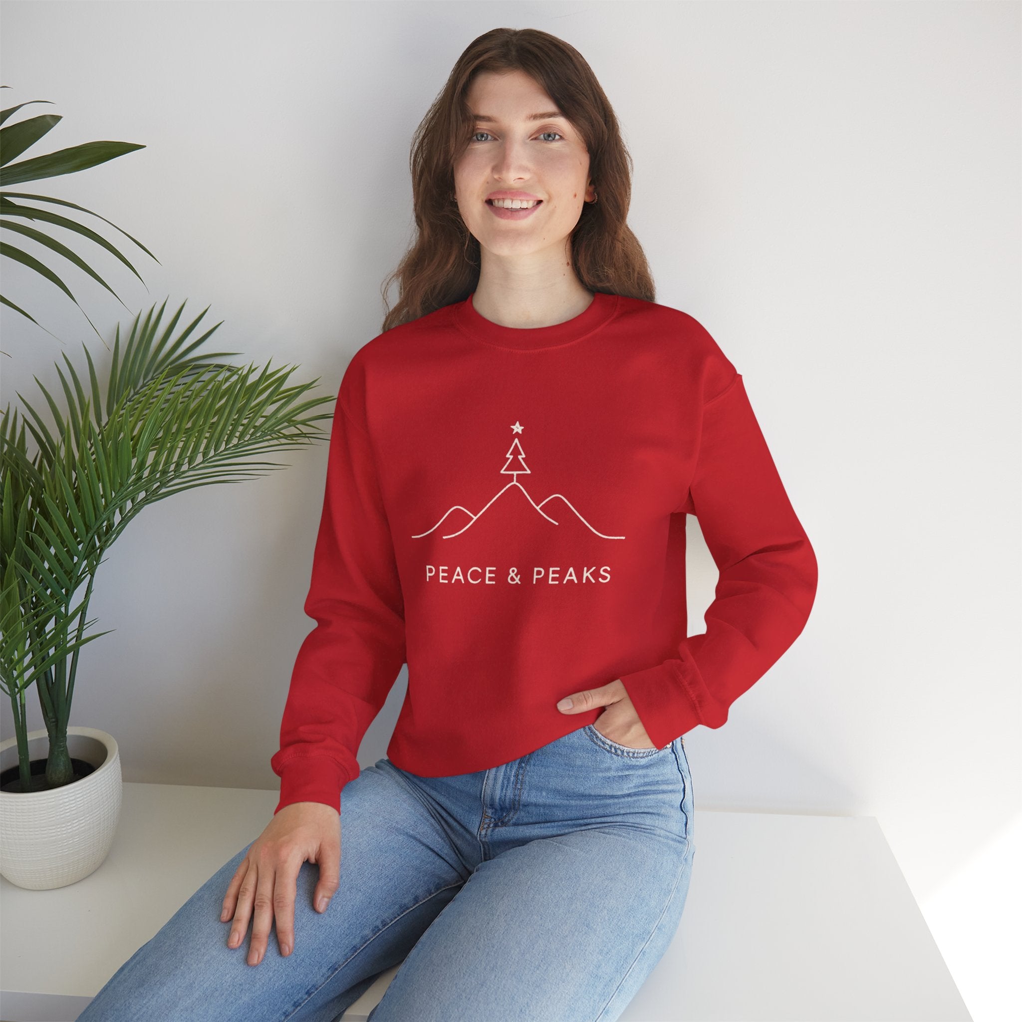 Peace & Peaks Sweatshirt — Minimal Mountain Christmas Crewneck