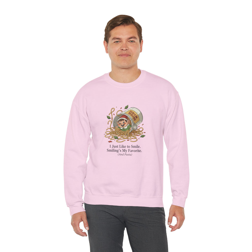 Crewneck Sweatshirt — Cute Coffee Jar Illustration with Quote “I Just Like to Smile, Smiling Is My Favorite”