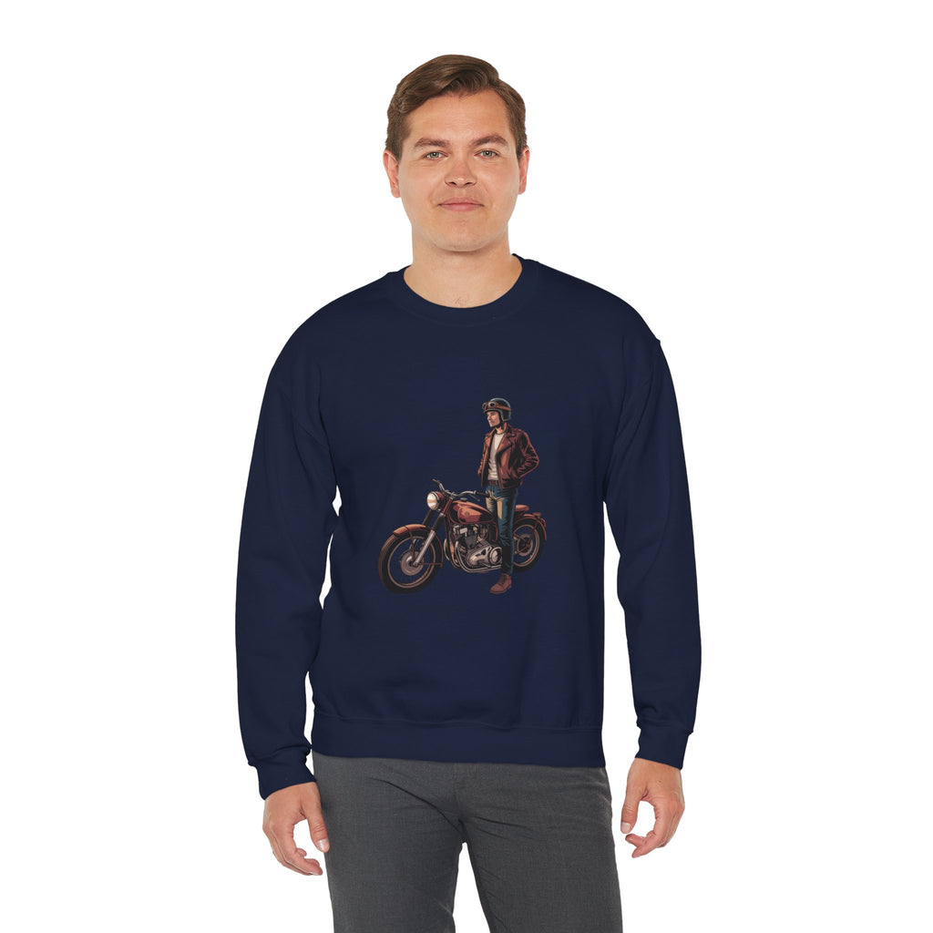 Vintage Motorcycle Rider Crewneck Sweatshirt – Retro Biker Graphic